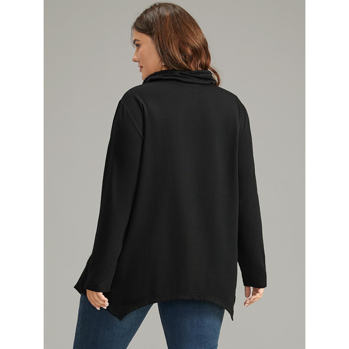 Plus Size Halloween Asymmetrical Pocket Lapel Collar Sweatshirt Women Black Casual Plain Lapel Collar Festival-Halloween Sweatshirts BloomChic 10/M Product Image