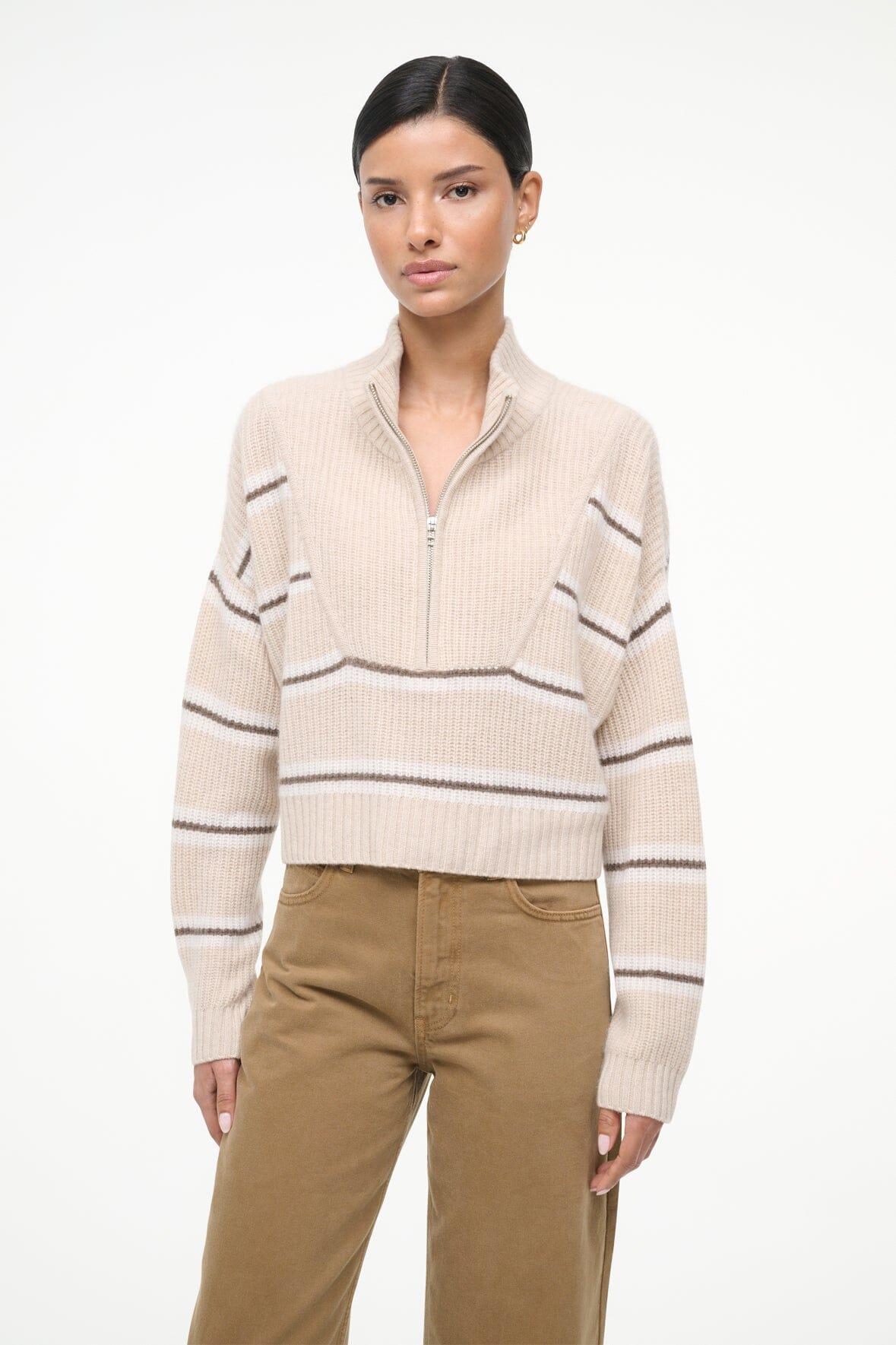 CASHMERE CROPPED HAMPTON SWEATER | WHISPER STRIPE Product Image