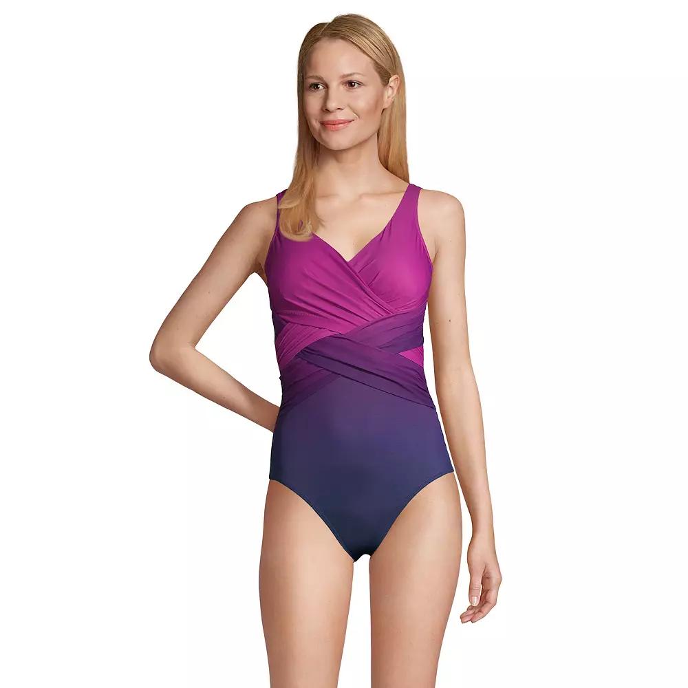Women's Lands' End SlenderSuit D-Cup Surplice One-Piece Swimsuit,  Product Image