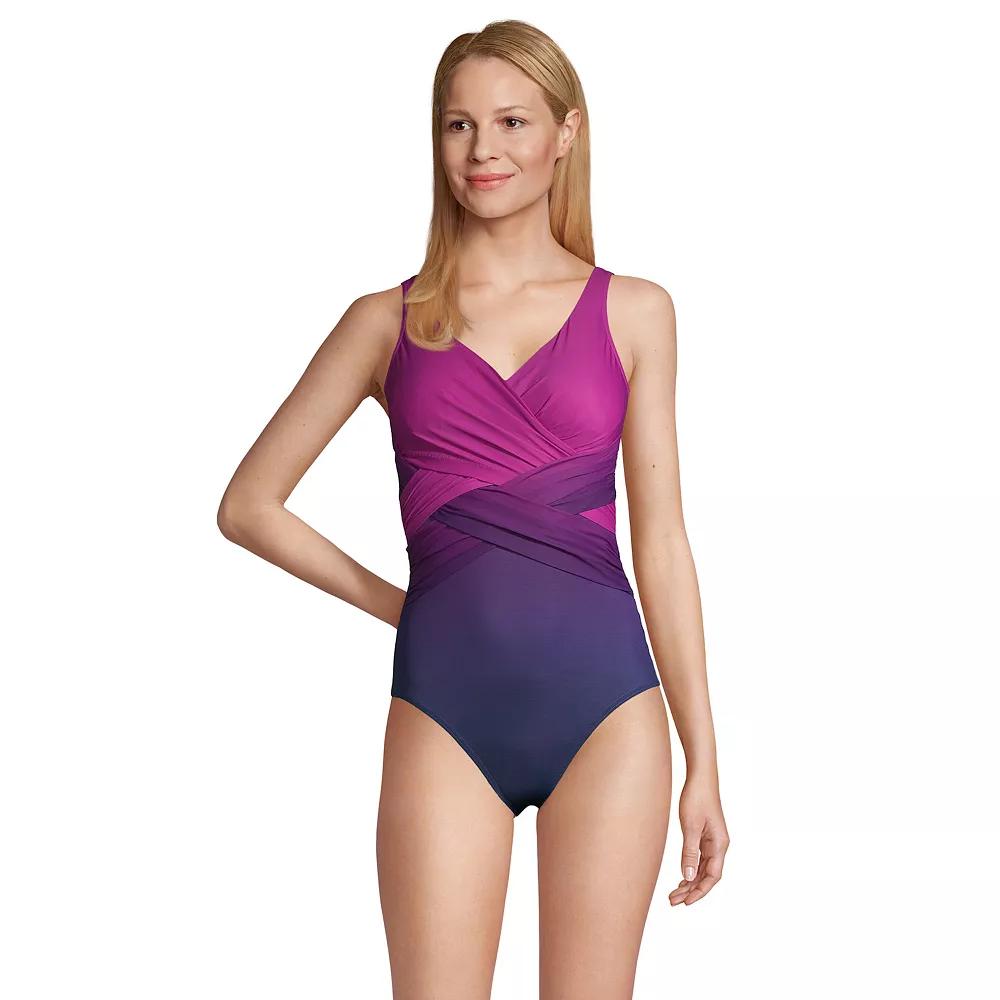 Women's Lands' End SlenderSuit D-Cup Surplice One-Piece Swimsuit,  Product Image