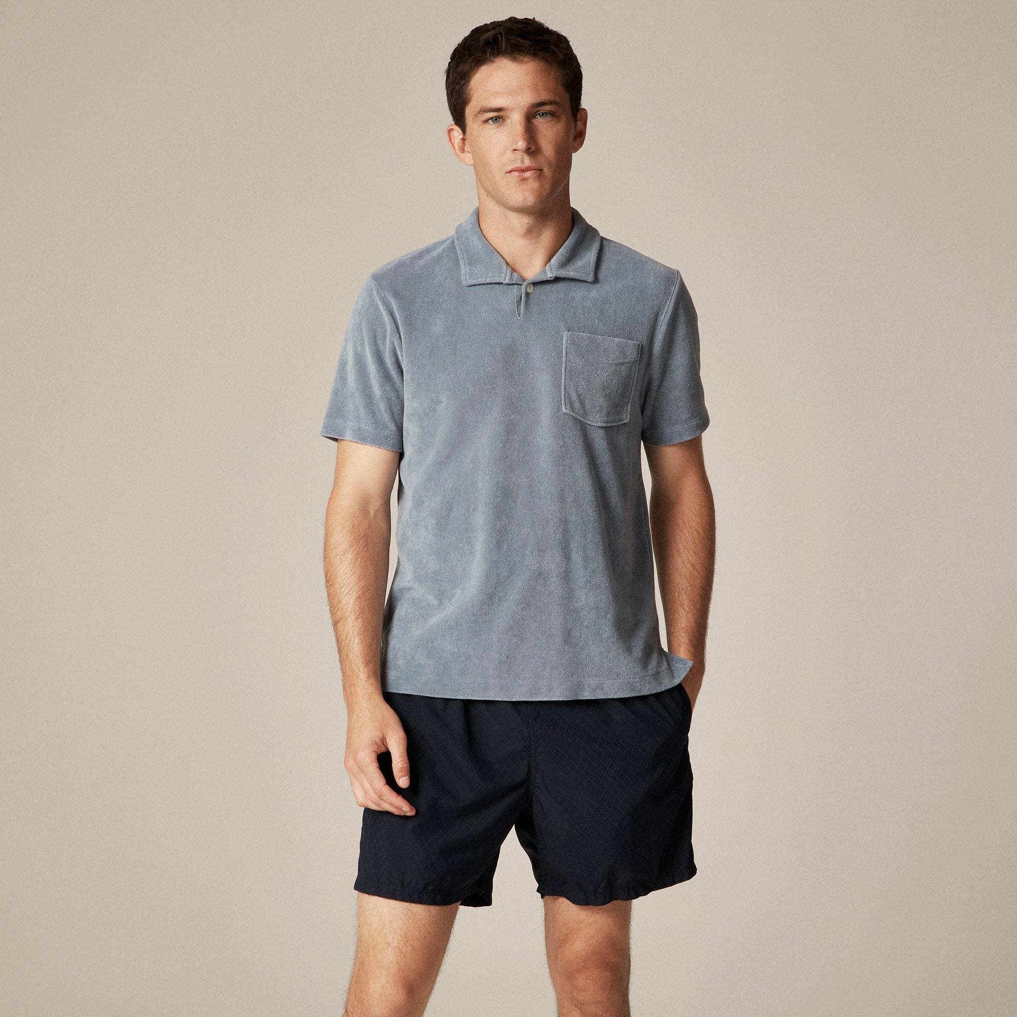 Terry cloth johnny-collar polo shirt Product Image