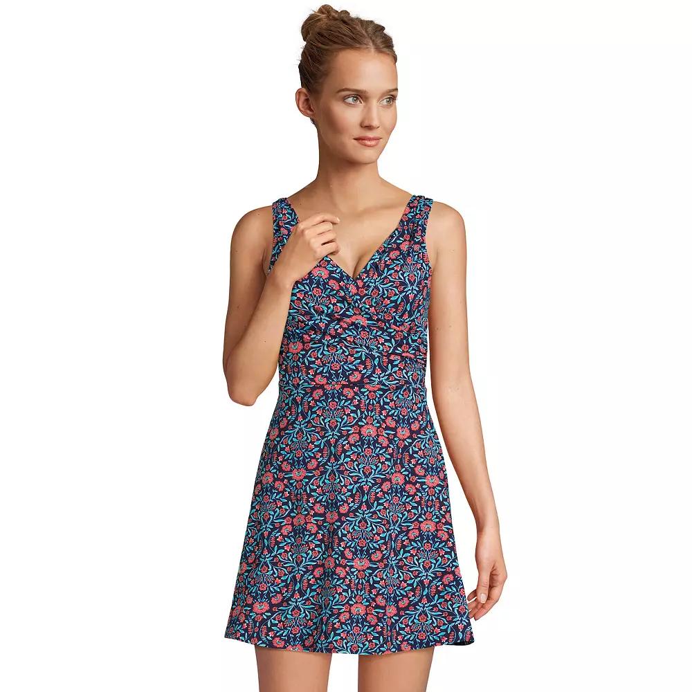 Women's Lands' End Tummy Control Surplice Faux-Wrap One-Piece Swim Dress,  Product Image