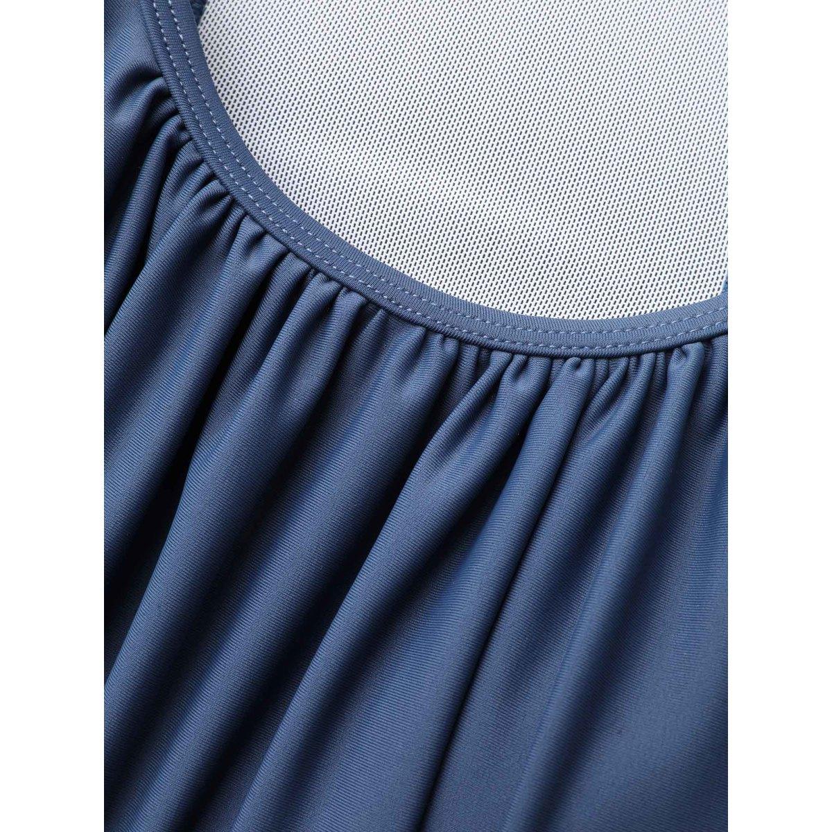 Plus Size U Neck Solid Gathered Gathered Swim Top Women's Swimwear SlateGray Resort Gathered High stretch Bodycon U-neck Curve Swim Tops BloomChic 10/M Product Image