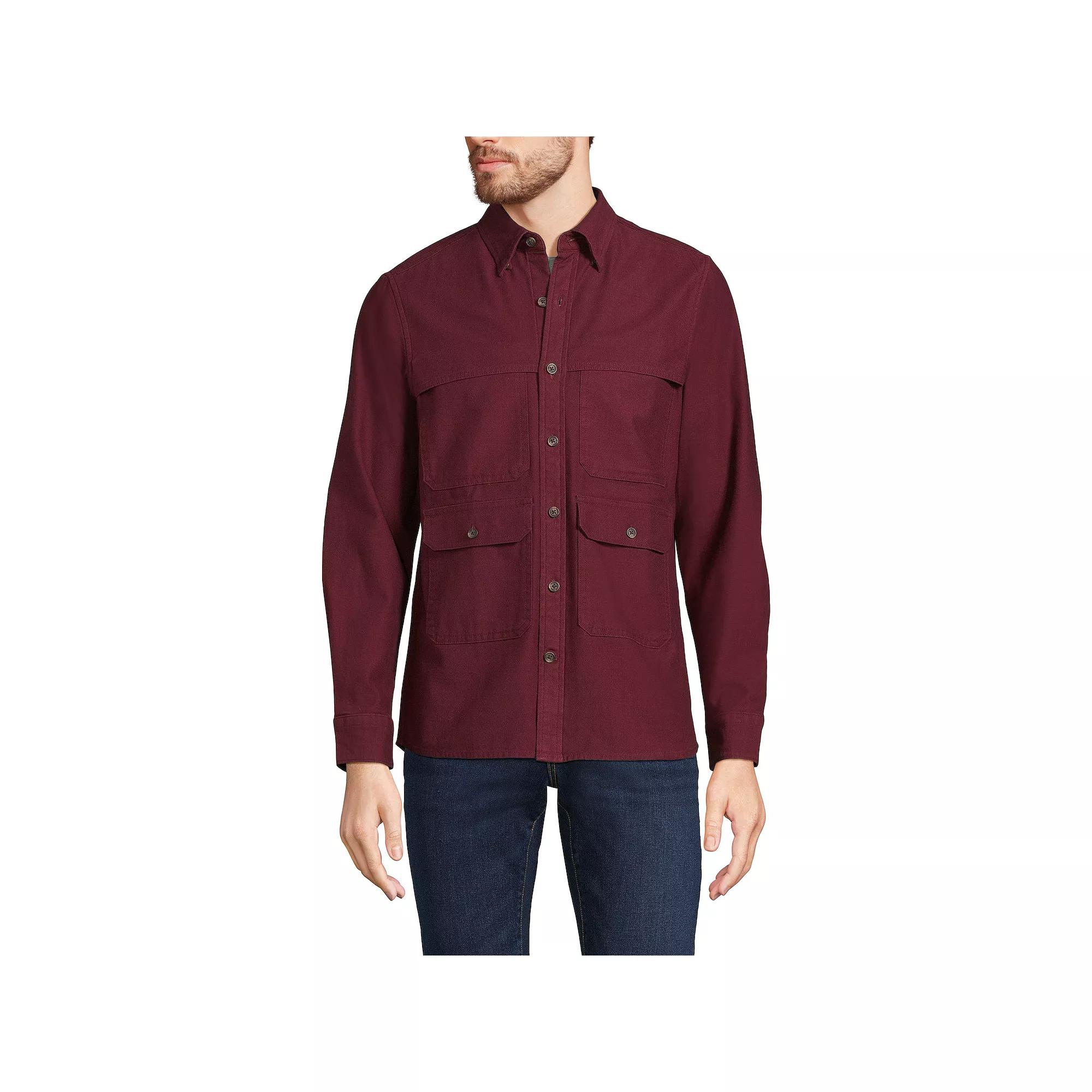 Men's Lands' End Textured Twill Utility Long Sleeve Shirt, Size: Large, Royal Red Product Image