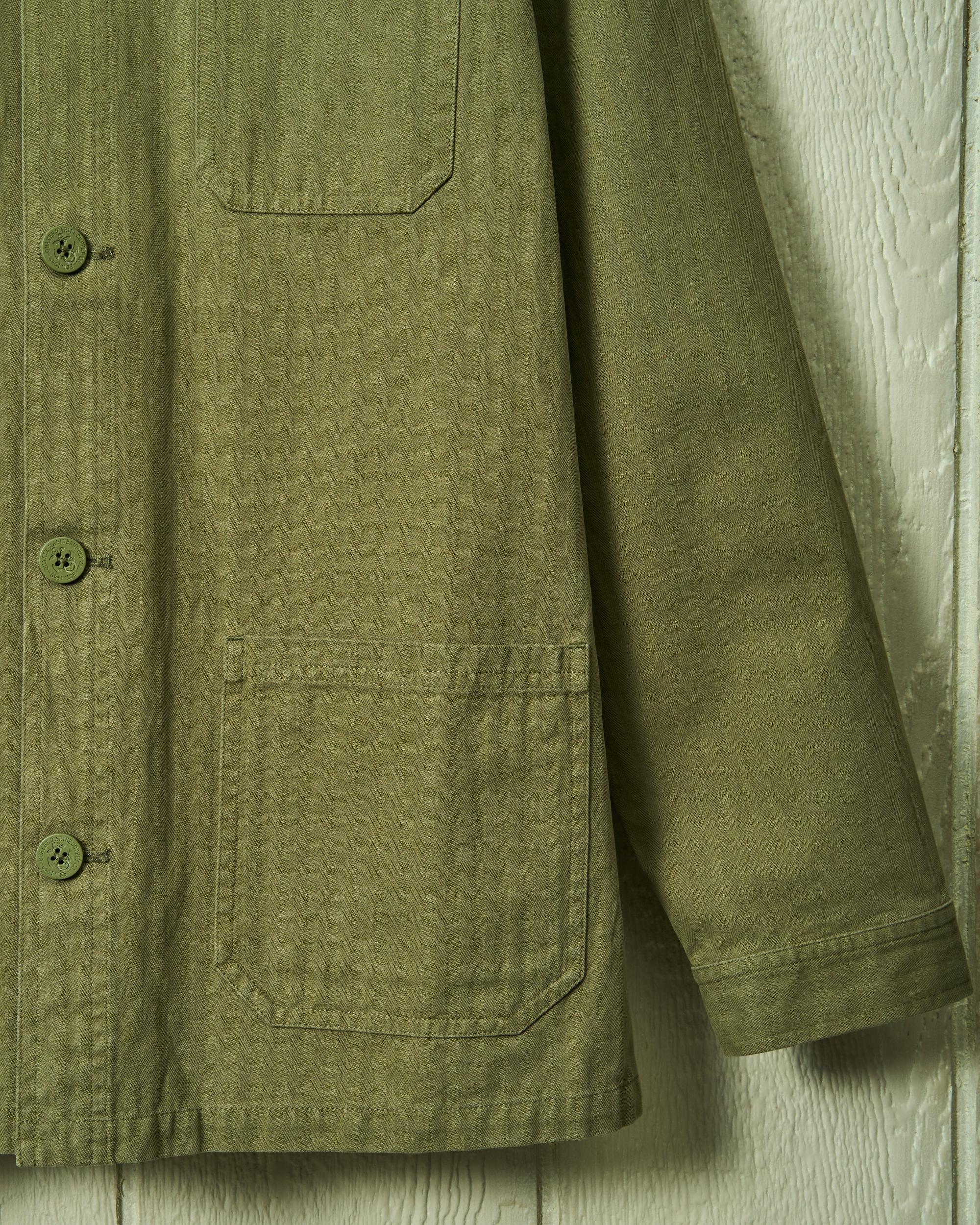French Workman’s Jacket in Olive Herringbone Product Image