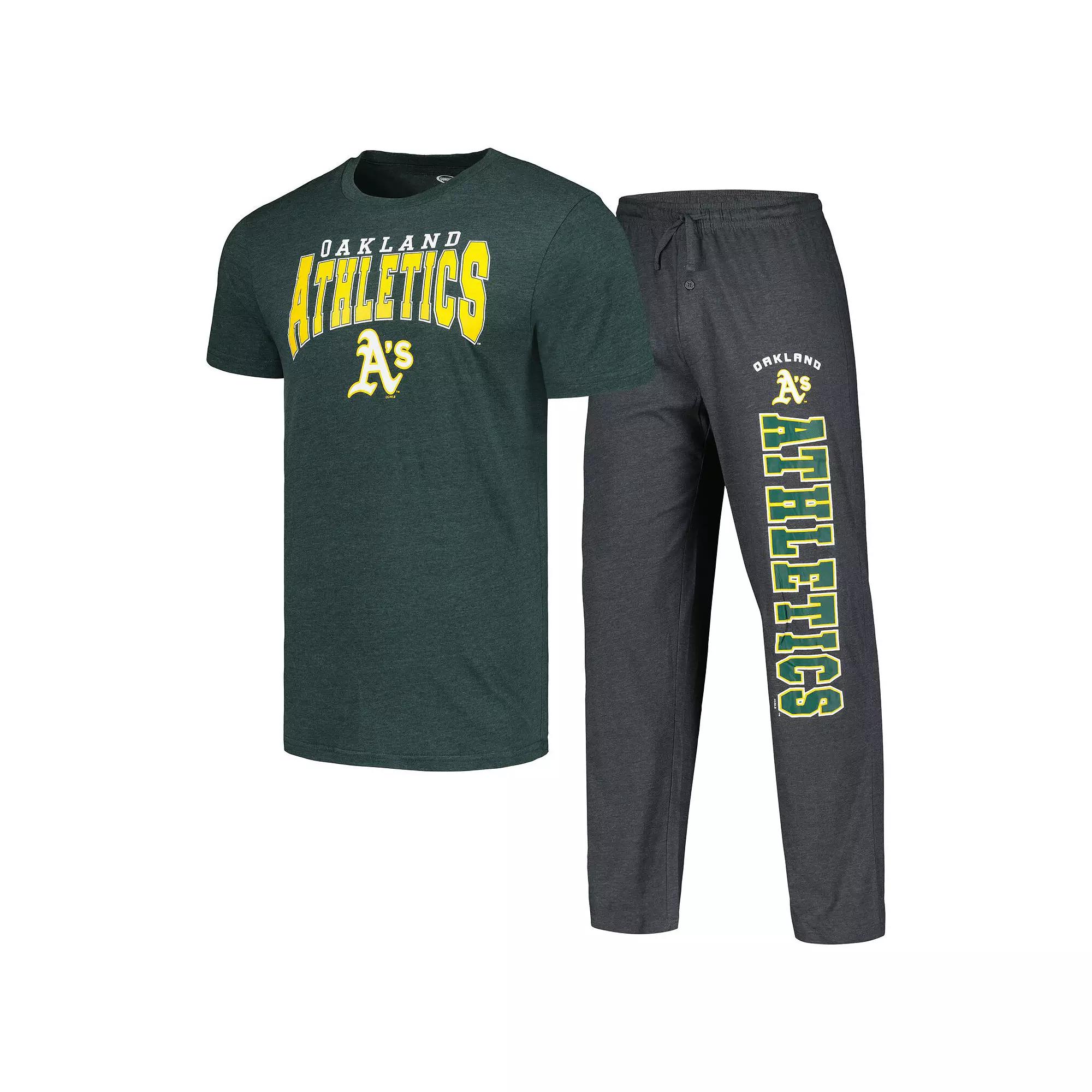 Men's Concepts Sport Charcoal/Green Oakland Athletics Meter T-Shirt & Pants Sleep Set,  Product Image