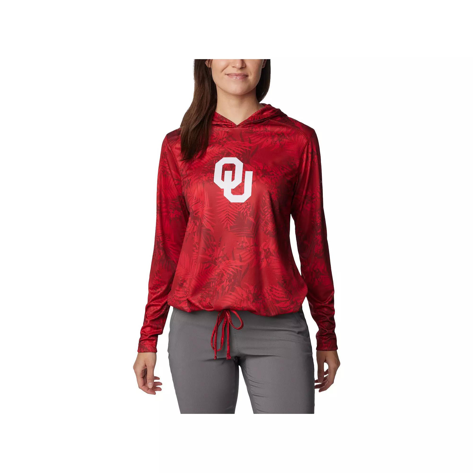 Women's Columbia Crimson Oklahoma Sooners Summerdry Printed Long Sleeve Hoodie T-Shirt,  Product Image