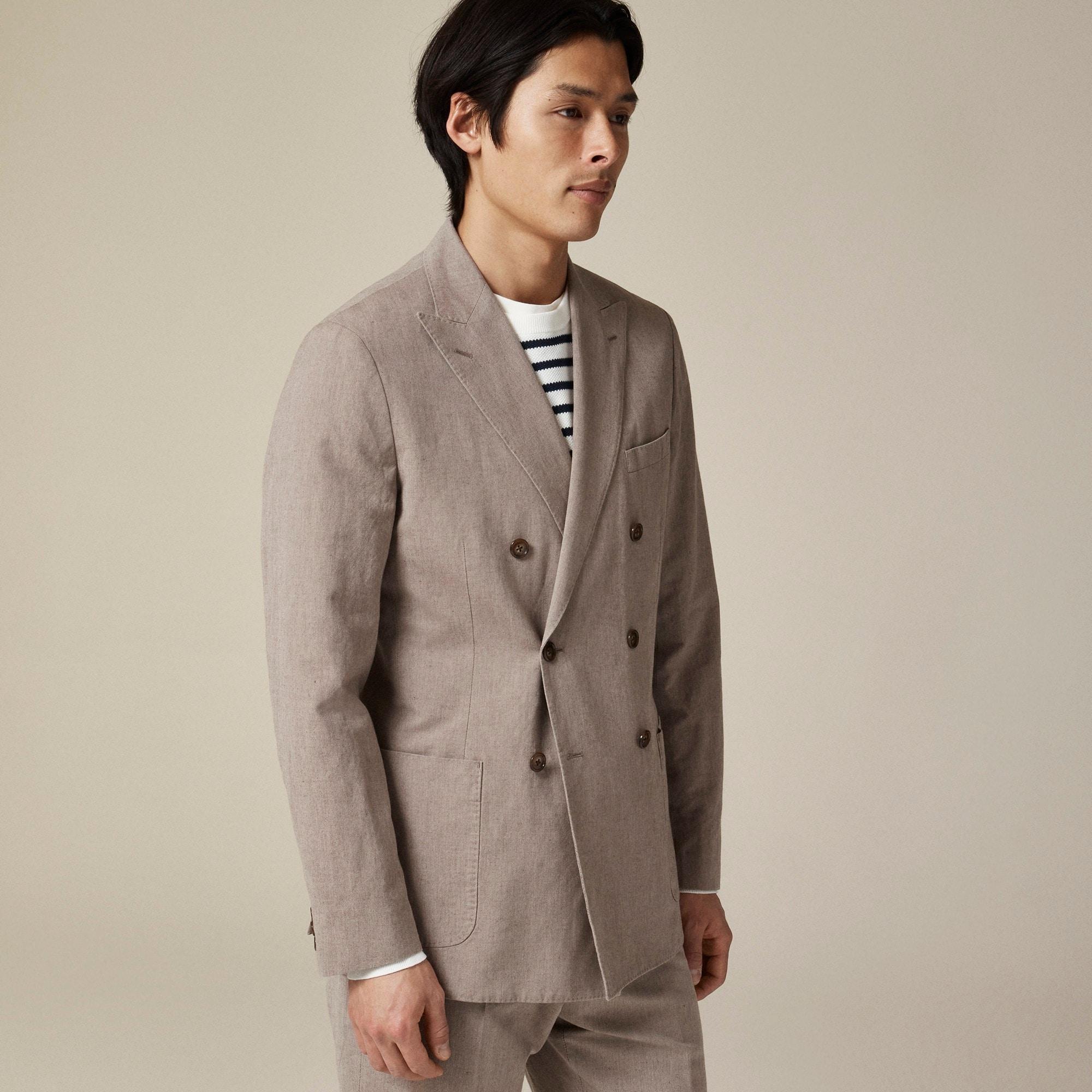 Ludlow Slim-fit double-breasted suit jacket in Irish cotton-linen blend Product Image