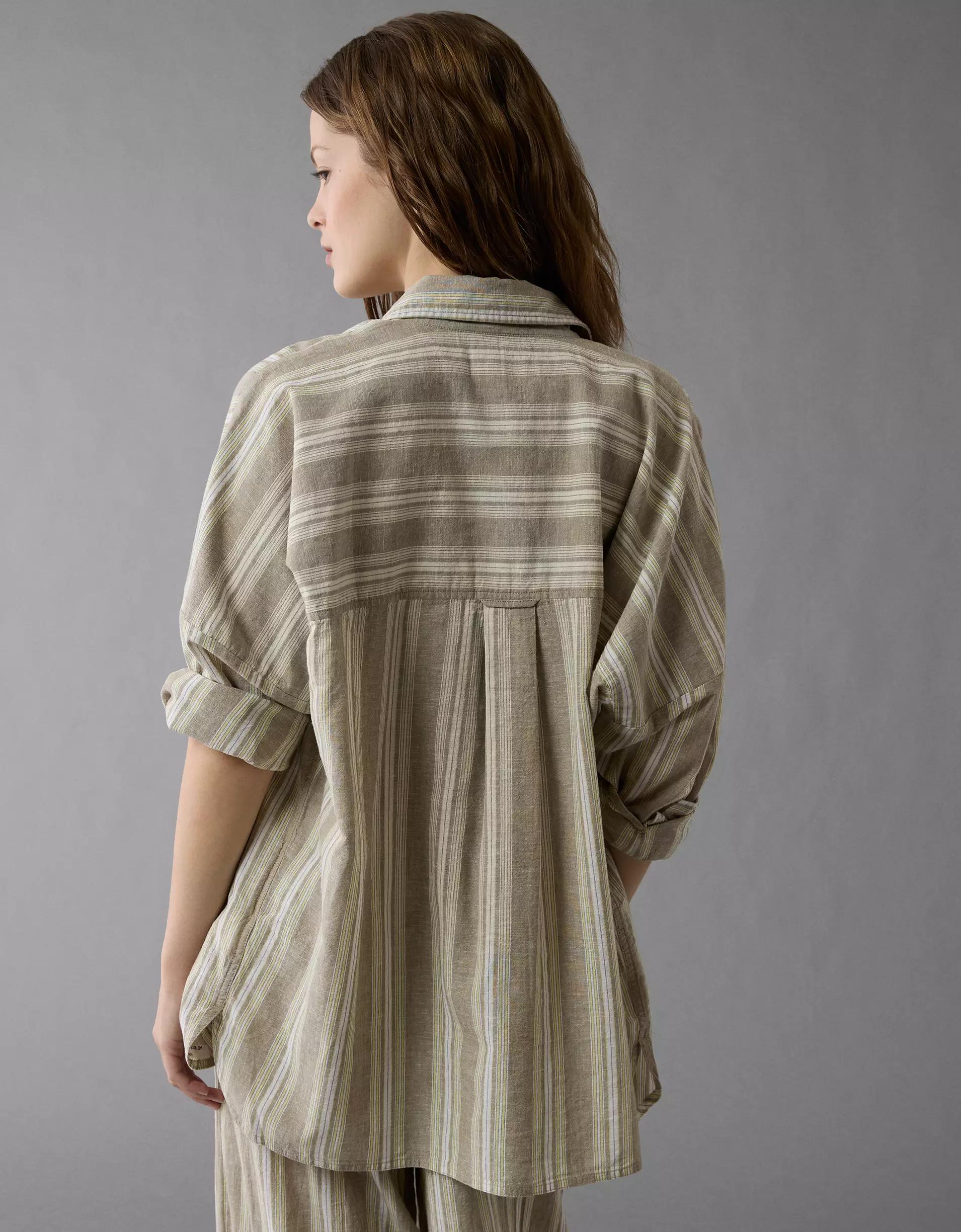AE Go Big Linen-Blend Oversized Striped Shirt Product Image
