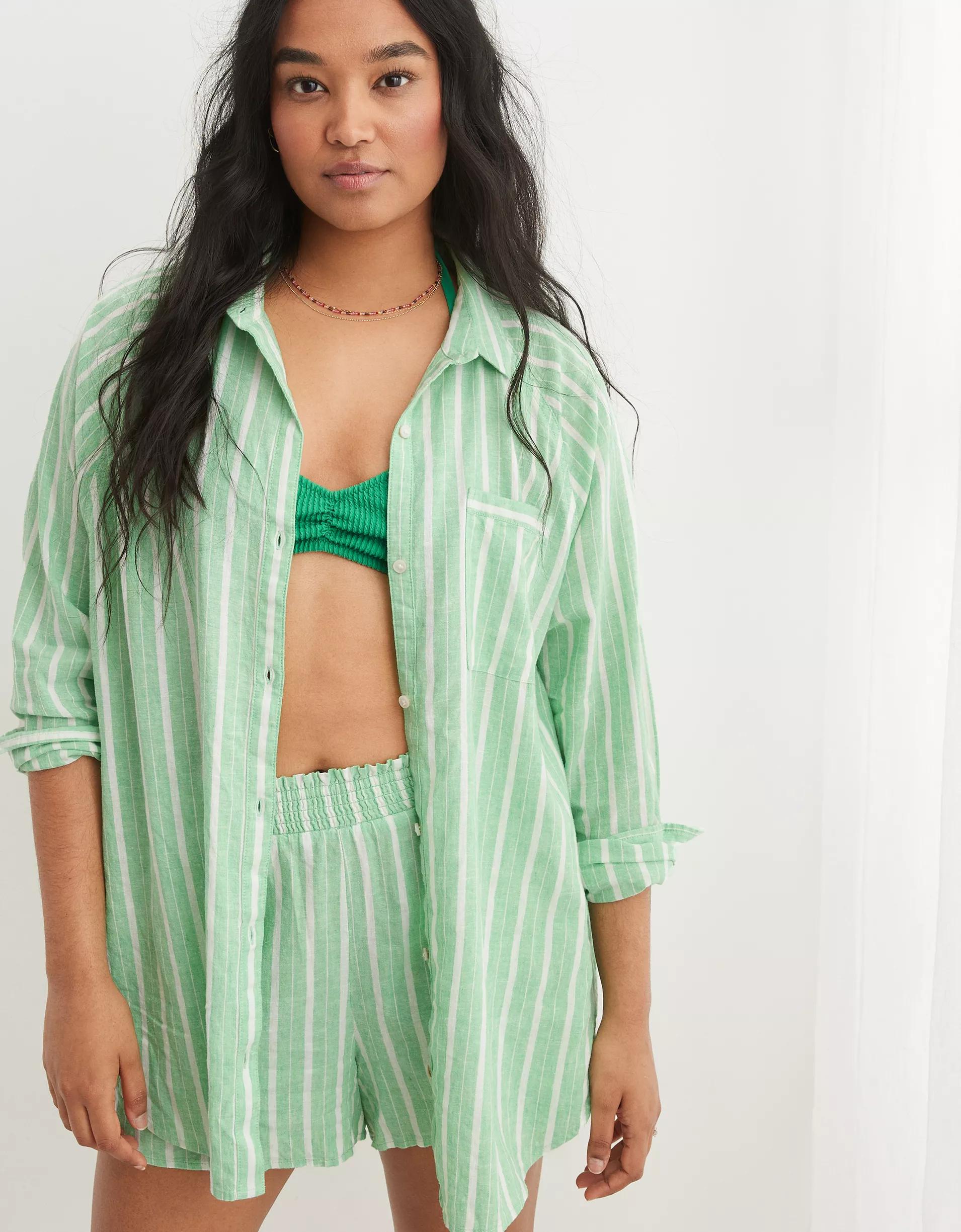 Aerie Linen Blend Cover Up Shirt Product Image