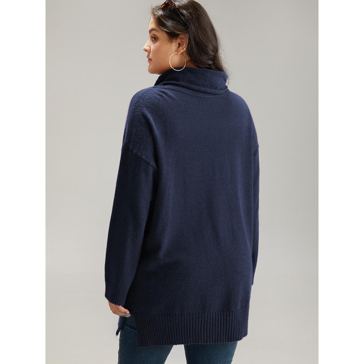 Plus Size Anti-Pilling Split Side Turtle Neck Pullover Midnight Women Casual Loose Long Sleeve Lapel Collar Everyday Pullovers BloomChic 10/M Product Image