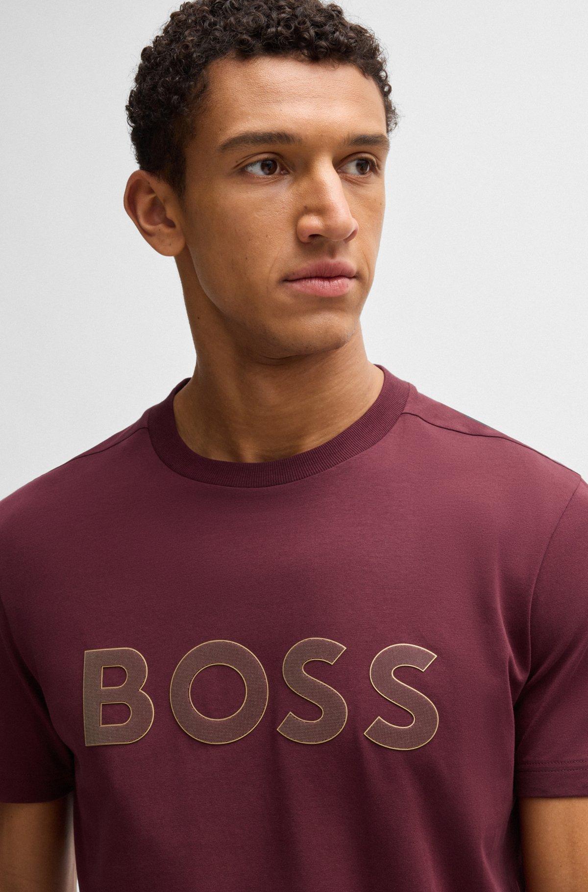 BOSS - Stretch-cotton T-shirt with large logo - Dark Blue Product Image