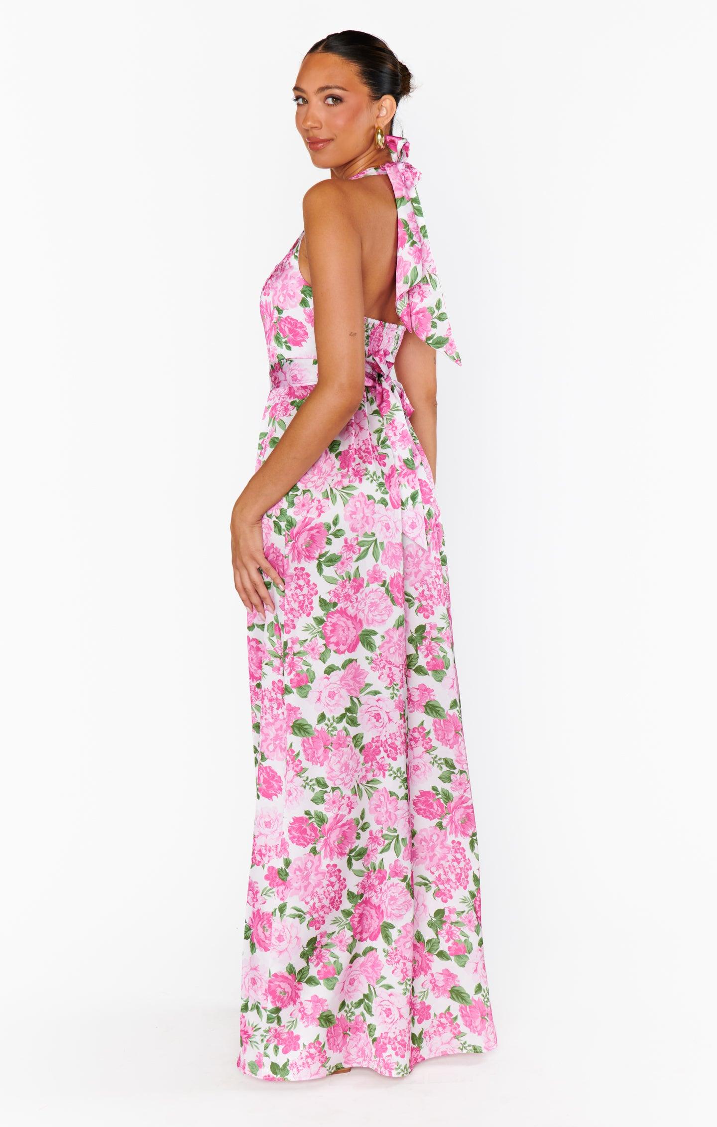 Hazel Halter Maxi Dress ~ Cottage Floral Pink Product Image