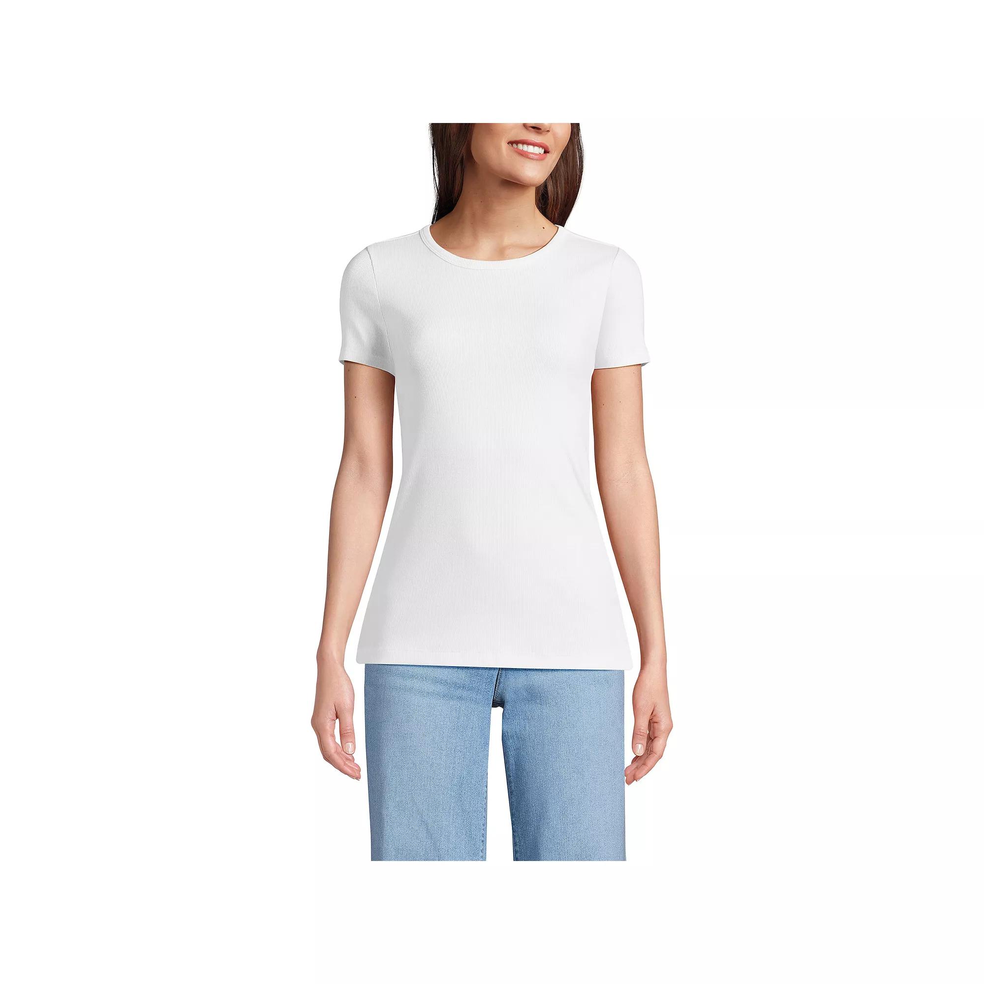 Petite Lands' End Short Sleeve Micro Rib Crewneck T-Shirt, Women's,  Product Image