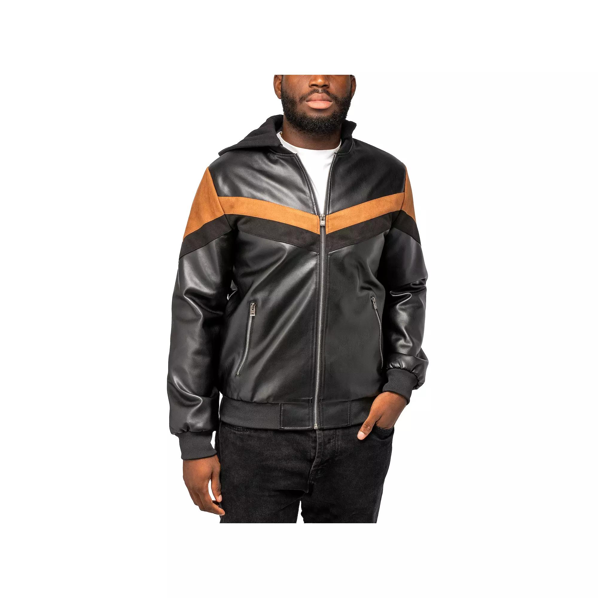 Men's Xray PU Hooded Jacket with Faux Suede Detailing,  Product Image
