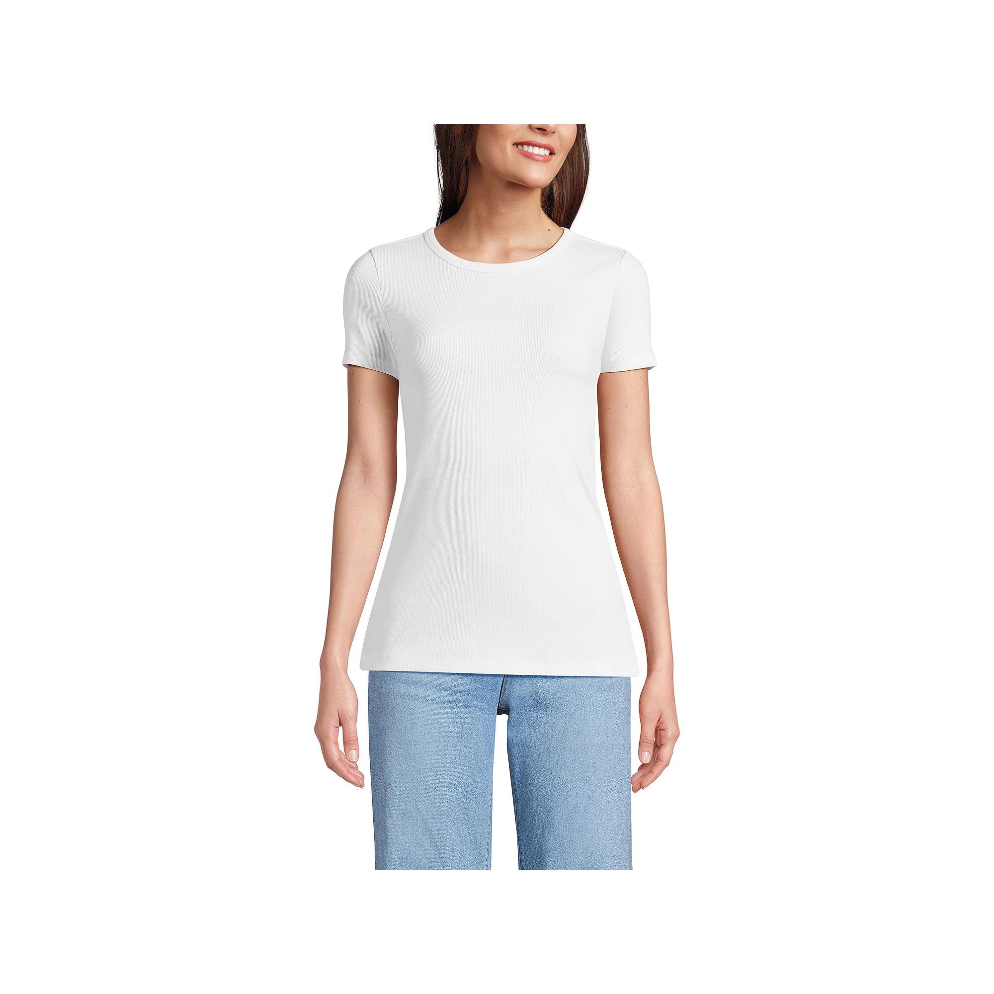 Petite Lands' End Short Sleeve Micro Rib Crewneck T-Shirt, Women's,  Product Image
