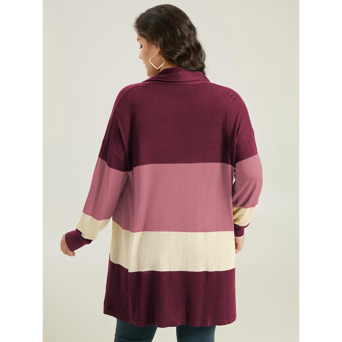 Plus Size Supersoft Essentials Colorblock Contrast Cardigan Burgundy Women Casual Loose Long Sleeve Dailywear Cardigans BloomChic 22-24/3X Product Image