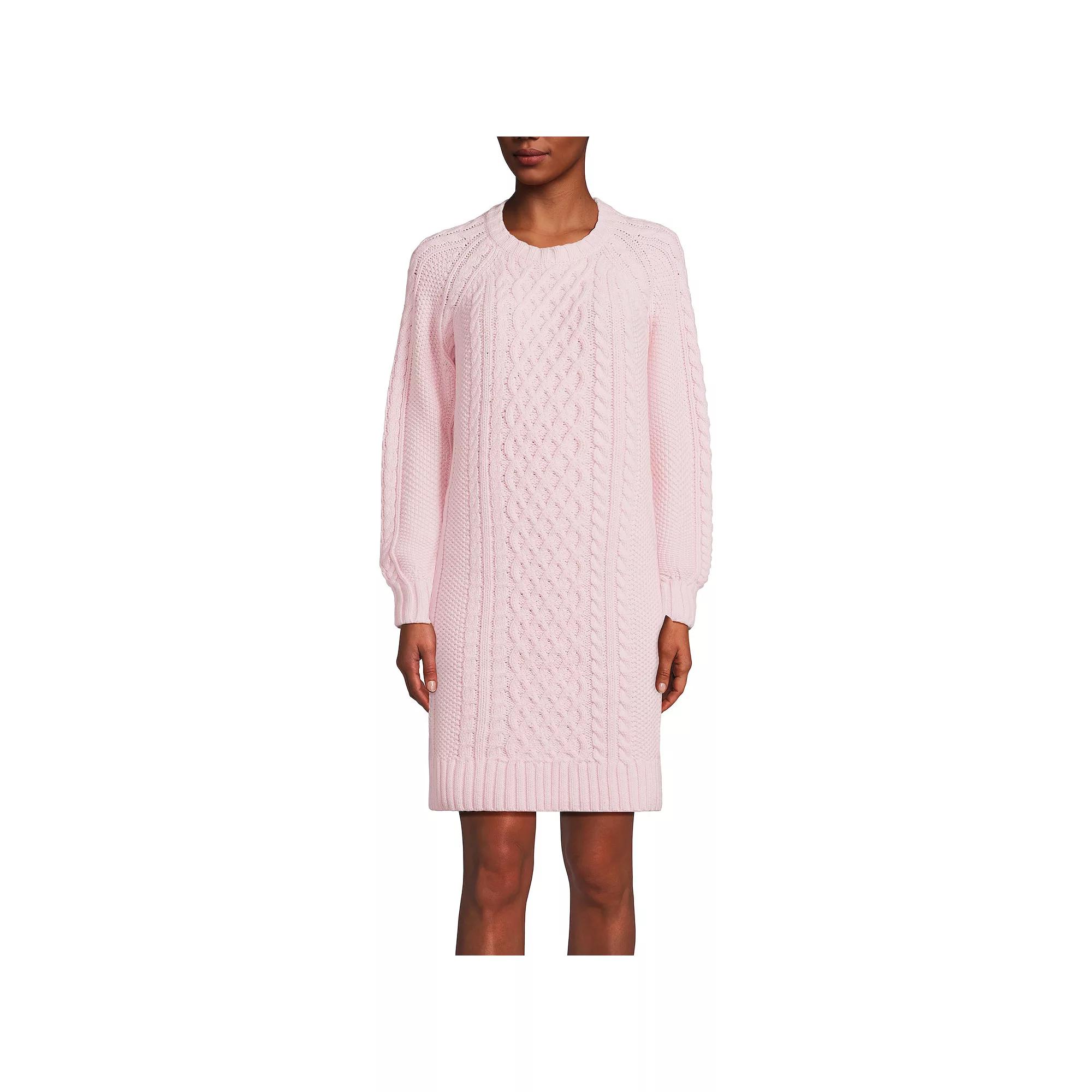 Women's Lands' End Cable Crew Neck Sweater Dress, Size: XS, French Pecan Grey Product Image