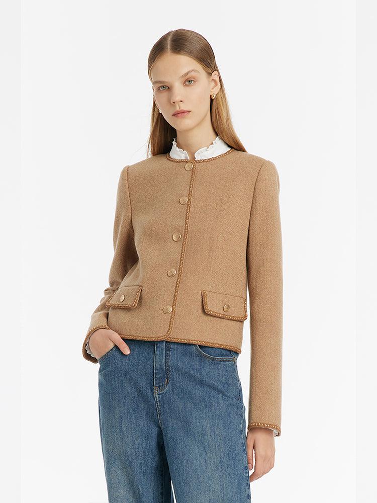 Washable Wool Round Neck Single-Breasted Women Jacket Product Image