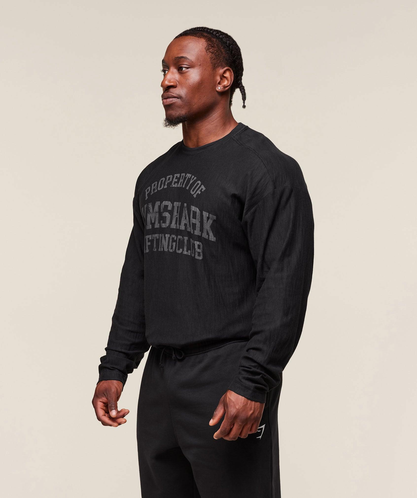 Gymshark Lightweight Slub Textured Lifting Authenticator OS LS T-shirt - Black Male Product Image