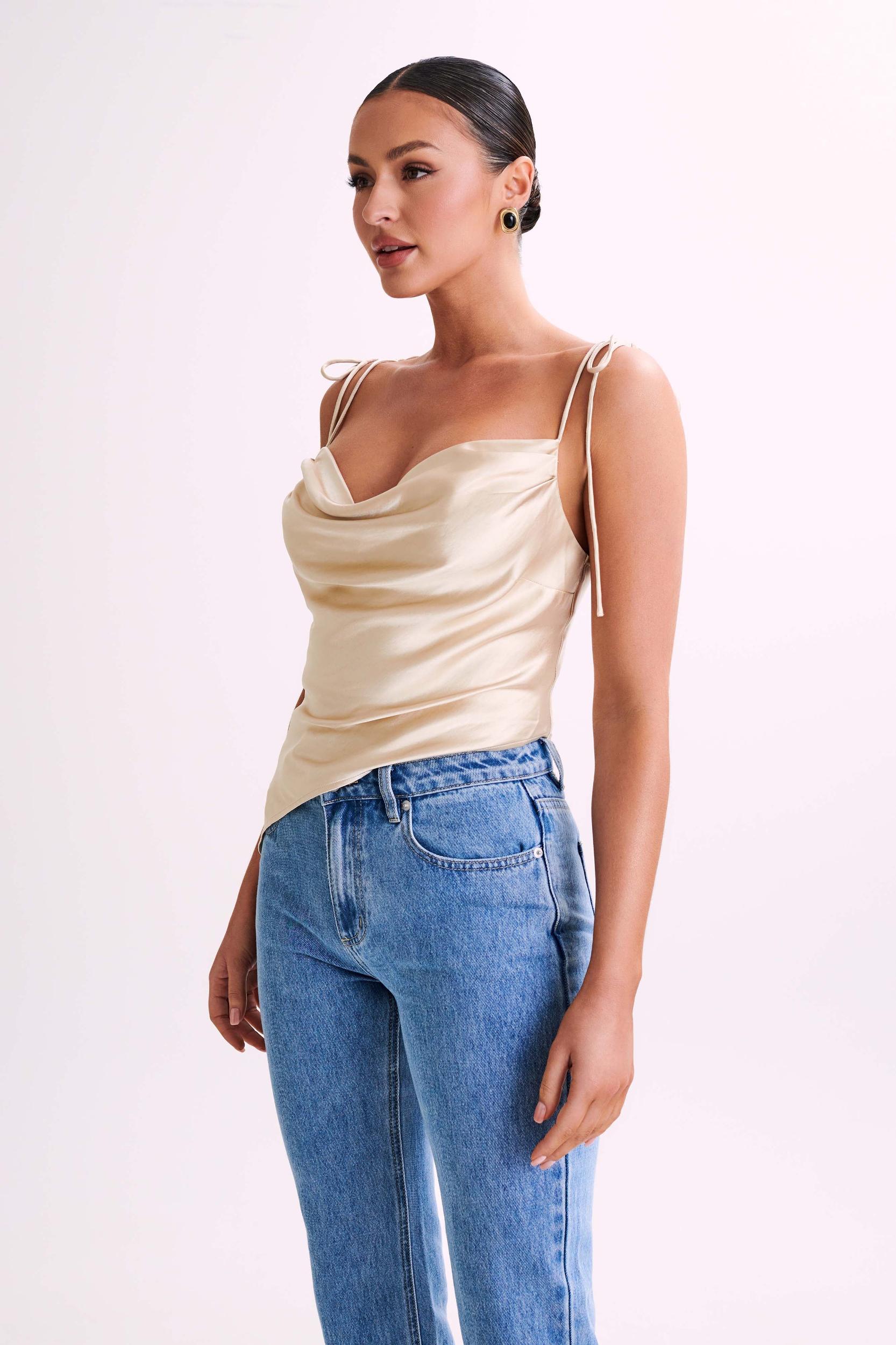 Zavani Asymmetrical Satin Camisole - Gold Product Image