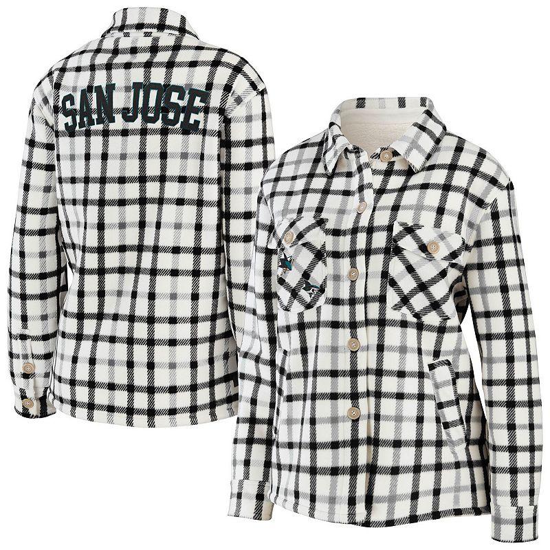 Women's WEAR by Erin Andrews Oatmeal San Jose Sharks Plaid Button-Up Shirt Jacket, Size: Small, Sks Team Product Image