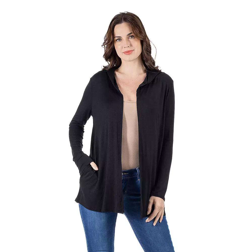 Women's 24Seven Comfort Apparel Open Front Lightweight Hooded Cardigan,  Product Image