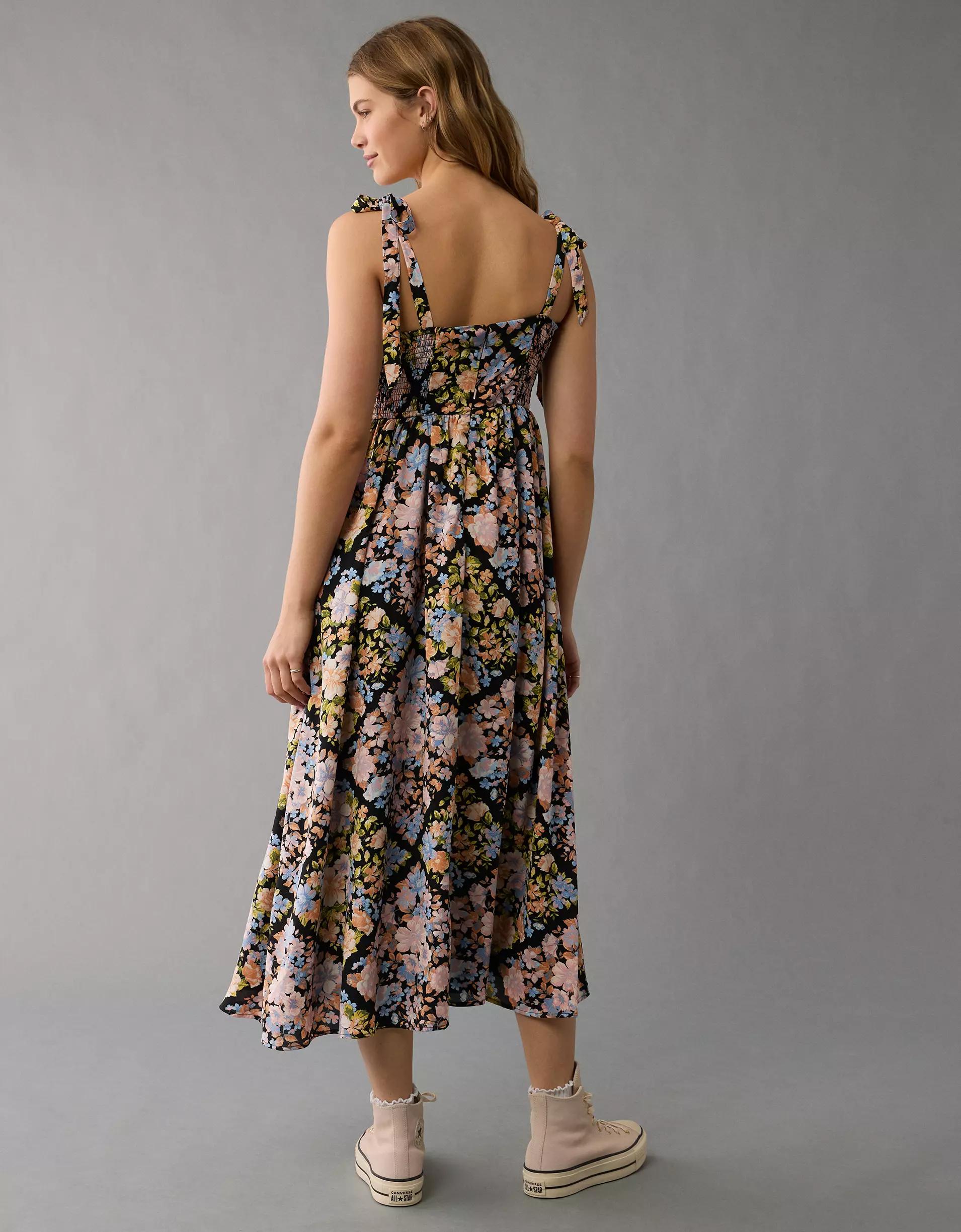 AE Corset Tie Strap Floral Midi Dress Product Image