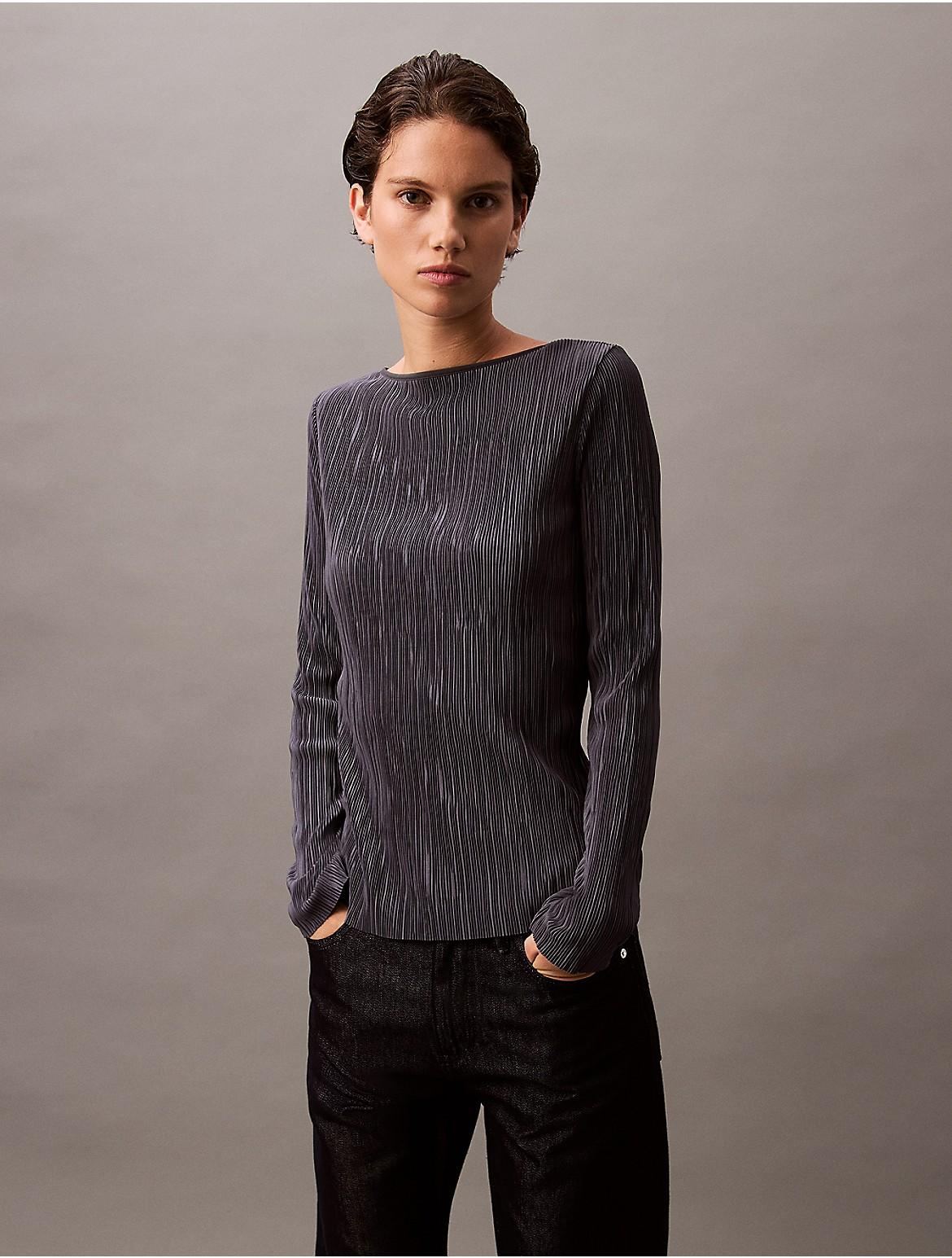 Calvin Klein Womens Plisse Low Back Slim T-Shirt - Black Product Image