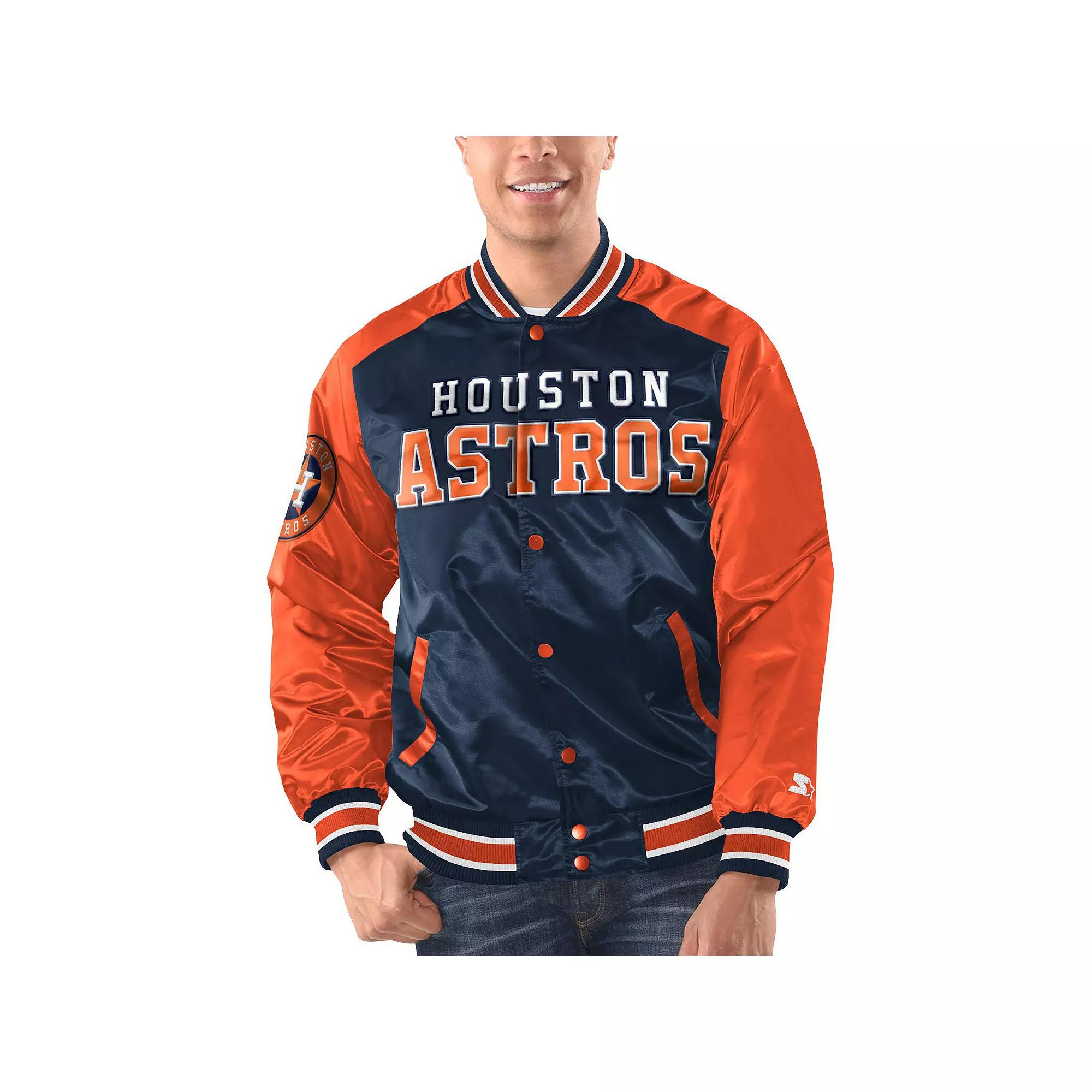 Men's Starter Navy/Orange Houston Astros Varsity Satin Full-Snap Jacket, Size: Large, Blue Product Image