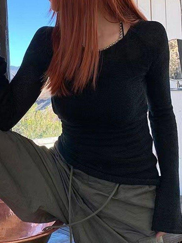 Long Sleeve Backless Knit Top Product Image