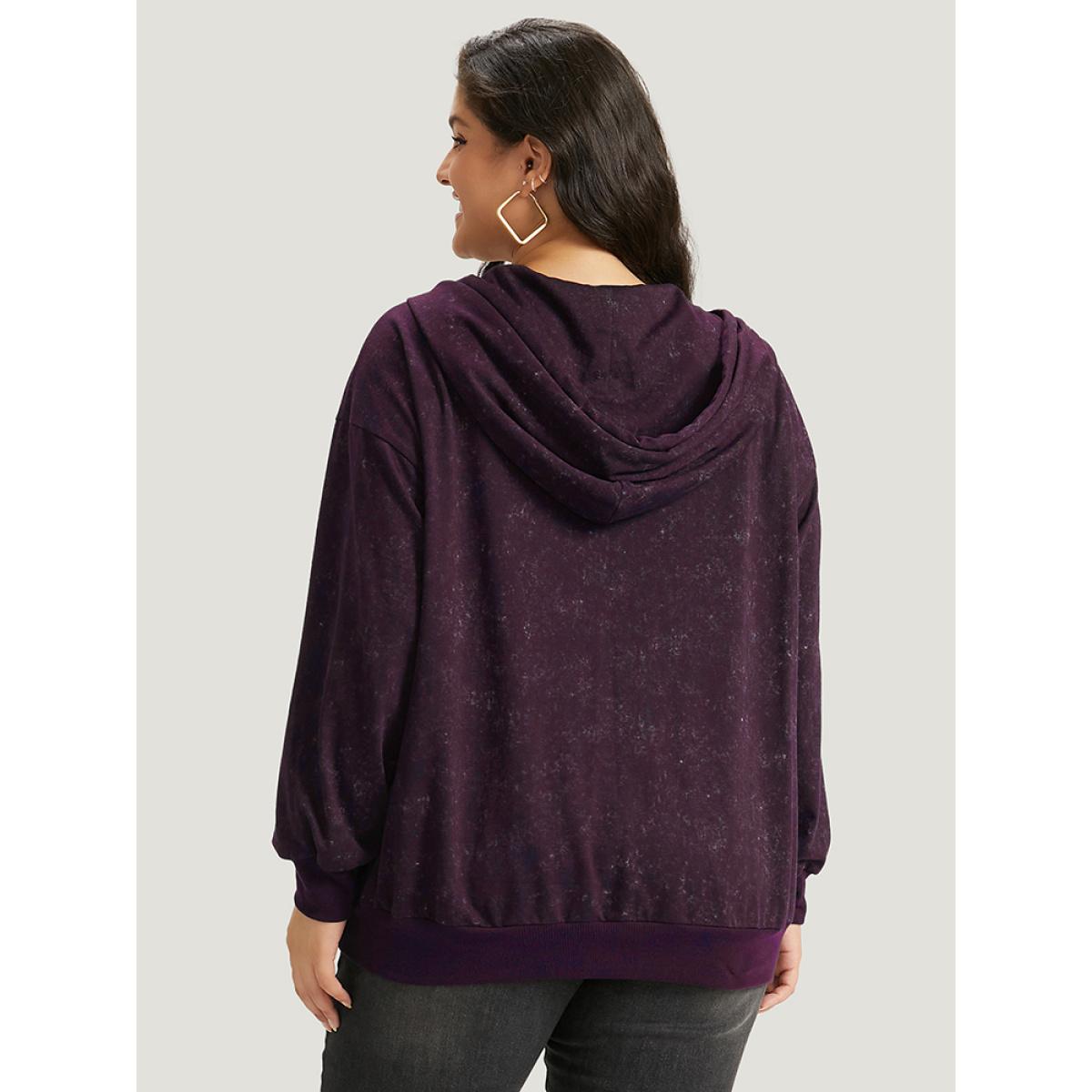 Plus Size Heather Hooded Drawstring Pocket Zipper Fly Sweatshirt Women Purple Casual Elastic cuffs Hooded Everyday Sweatshirts BloomChic 30/6X Product Image