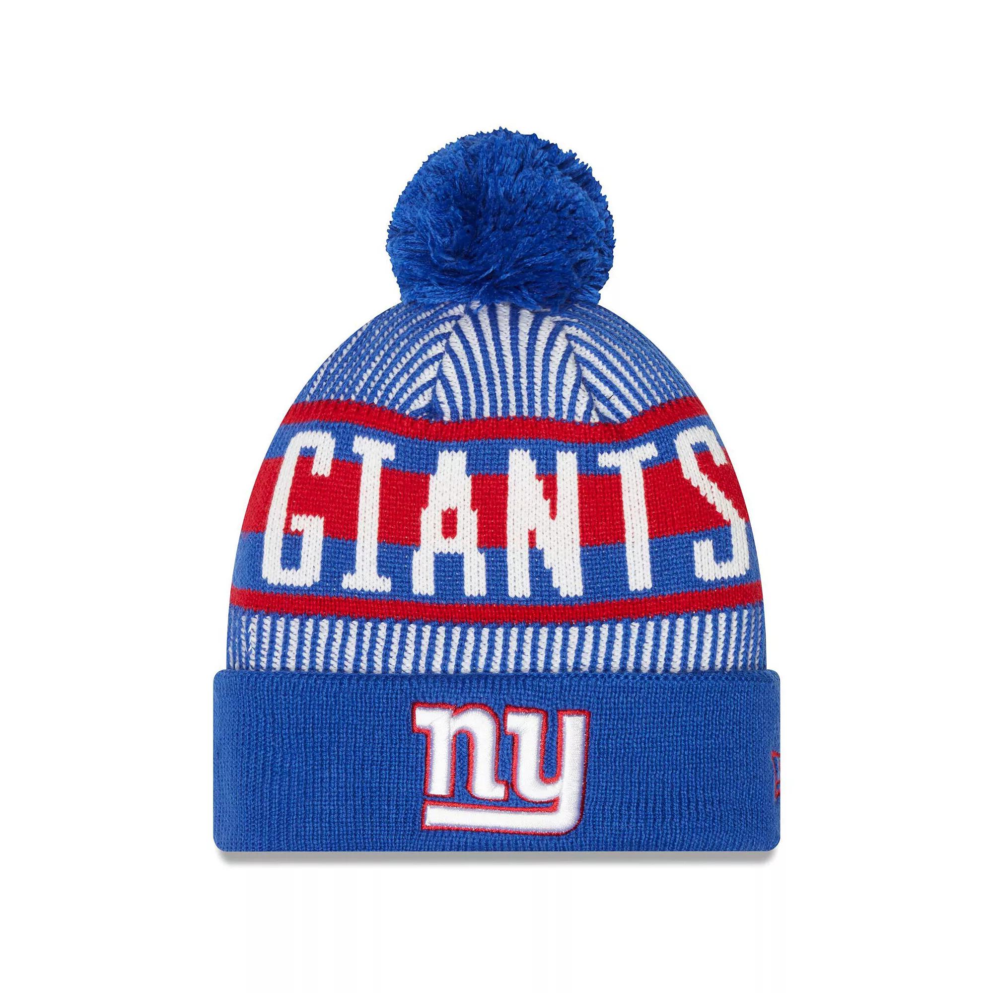 Men's New Era Royal New York Giants Striped Cuffed Knit Hat with Pom, Blue Product Image