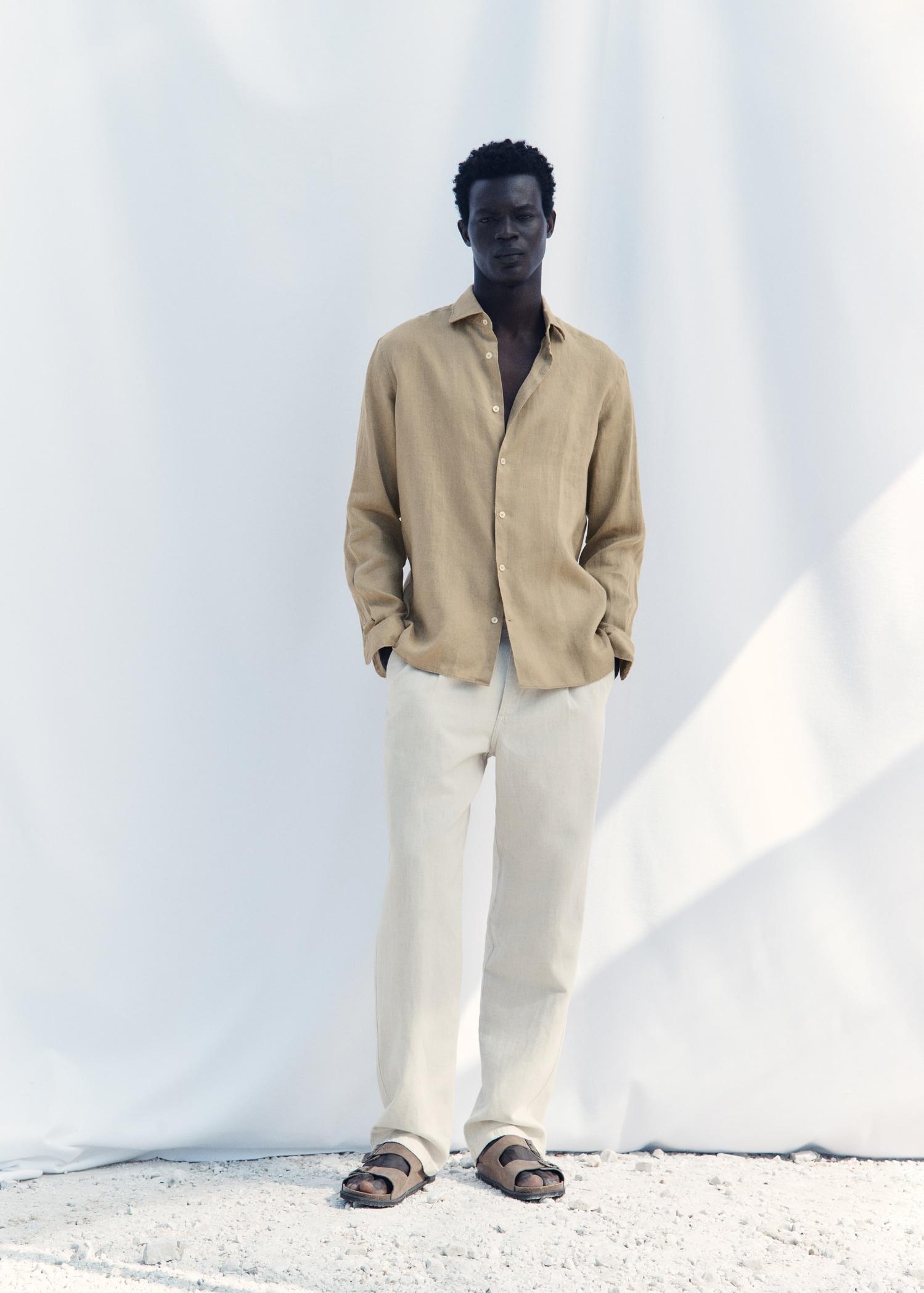 100% linen slim-fit shirt - Men | MANGO USA Product Image