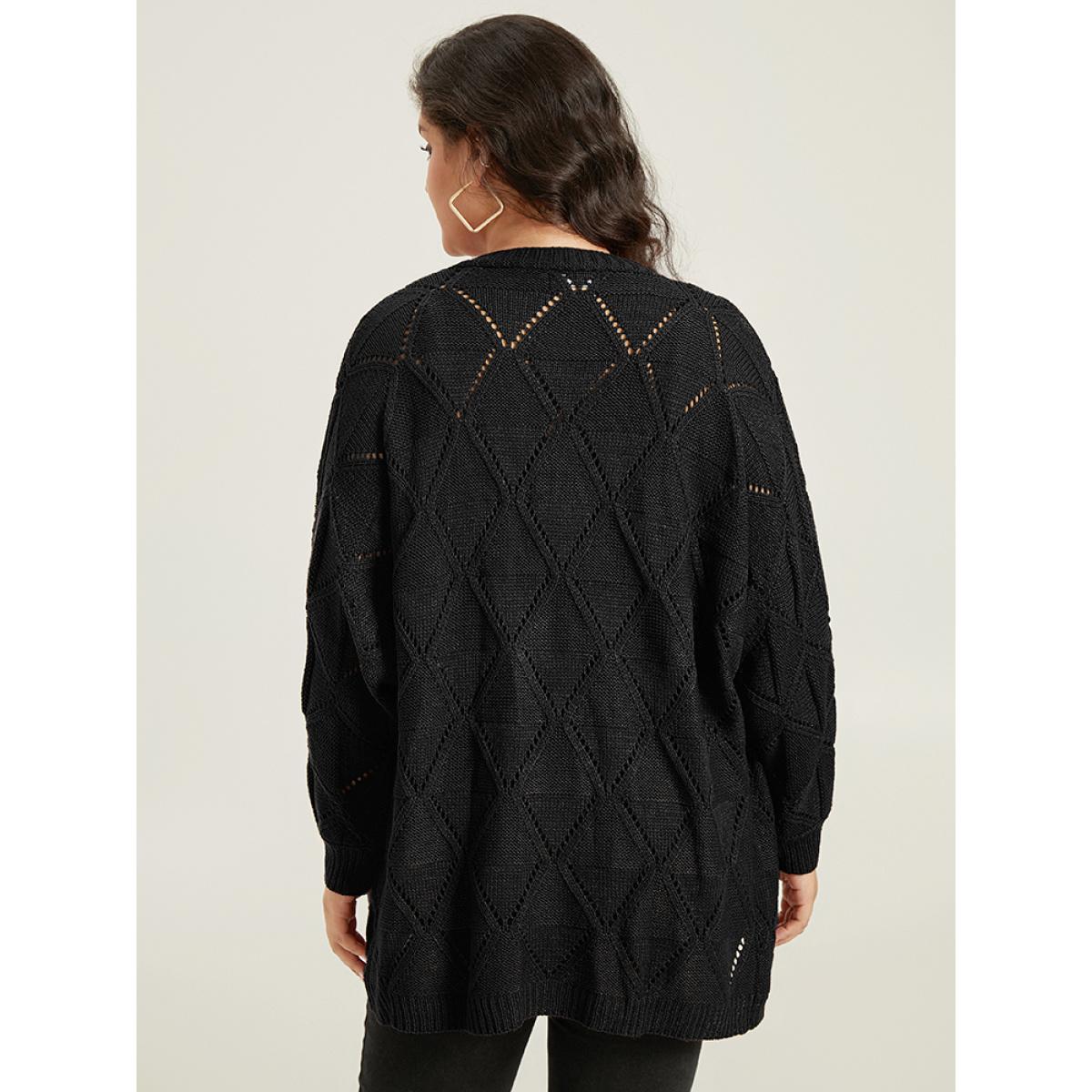 Plus Size Geometric Hollow Out Open Front Cardigan Black Women Casual Loose Long Sleeve Dailywear Cardigans BloomChic 28/5X Product Image