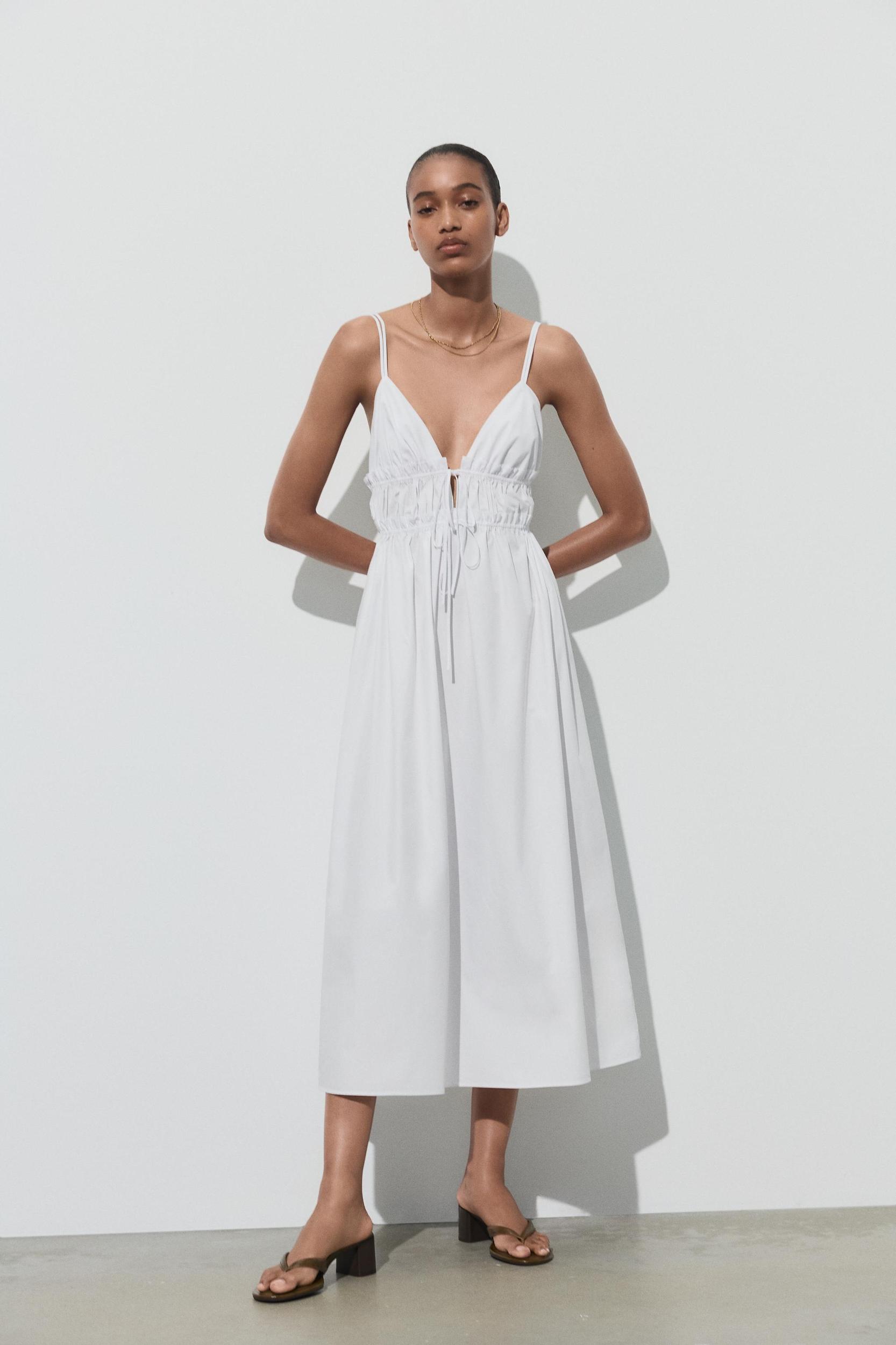 POPLIN MIDI DRESS WITH STRAPS Product Image