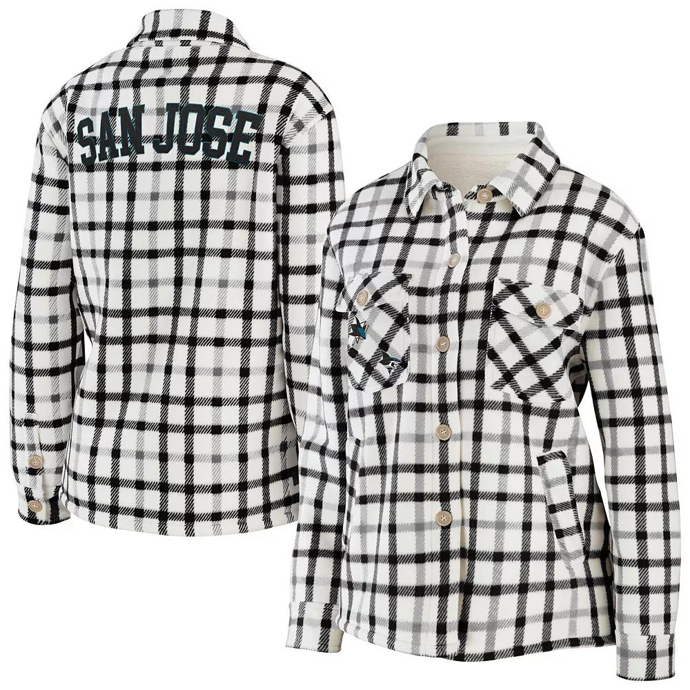 Women's WEAR by Erin Andrews Oatmeal San Jose Sharks Plaid Button-Up Shirt Jacket, Size: Small, Sks Team Product Image