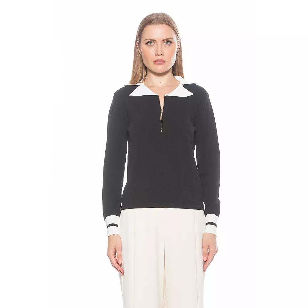 Women's ALEXIA ADMOR Wyatt Fully Knitted Sweater, Size: Medium, Black Product Image