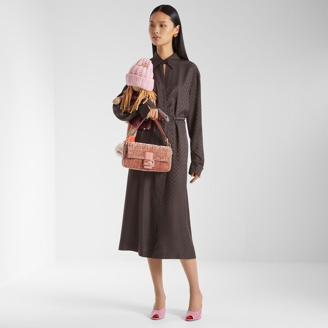 BaguettePink FF jacquard velvet bag Product Image