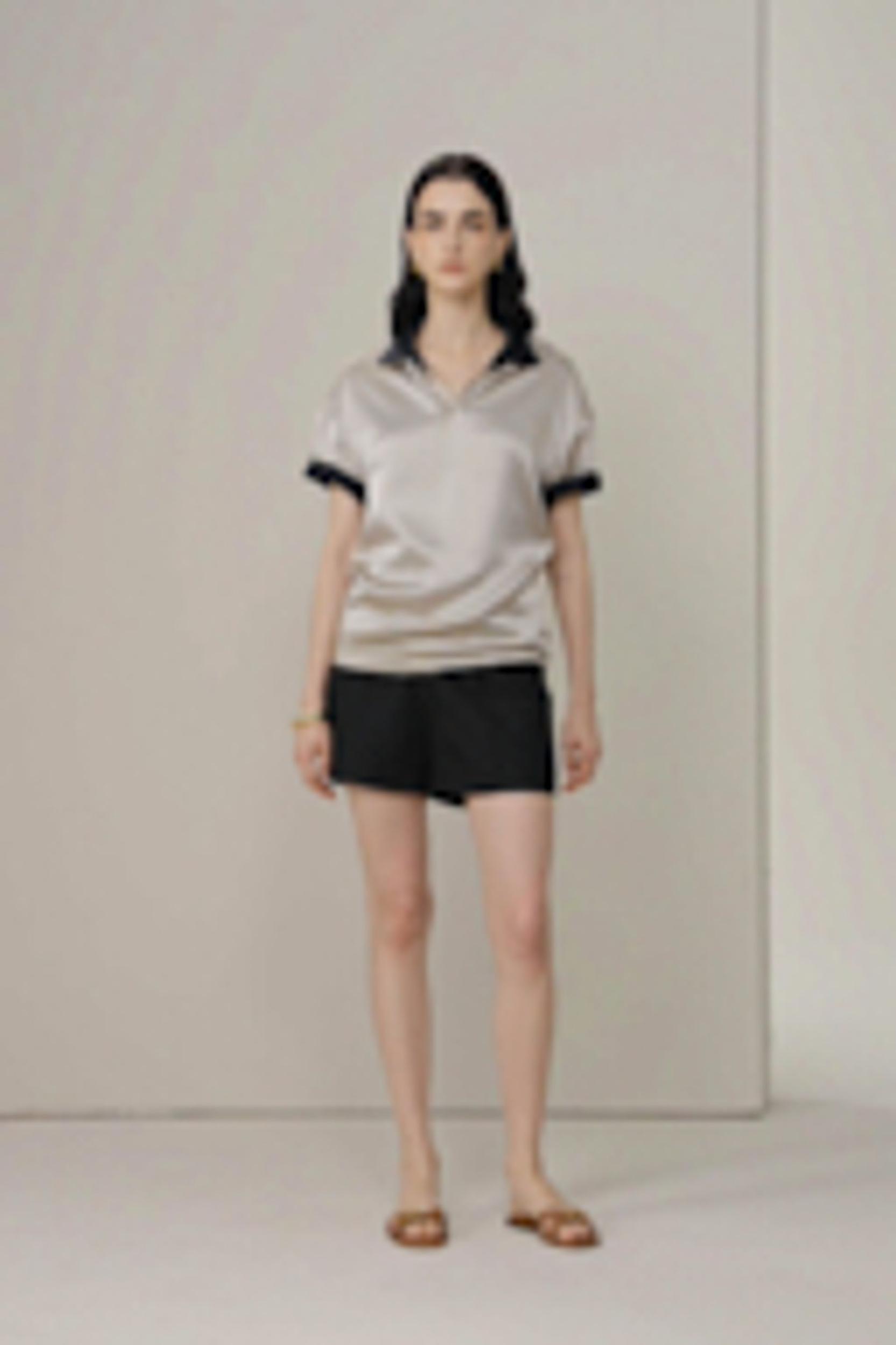 Washable Silk Charmeuse Polo Top Product Image