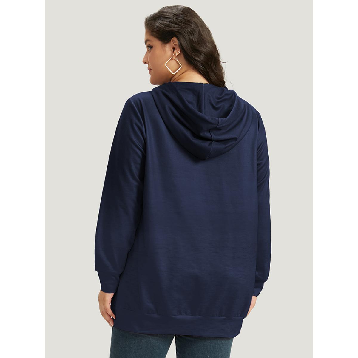 Plus Size Ombre Pocket Drawstring Hooded Sweatshirt Women DarkBlue Leisure Elastic cuffs Hooded Casual Sweatshirts BloomChic 14-16/1X Product Image