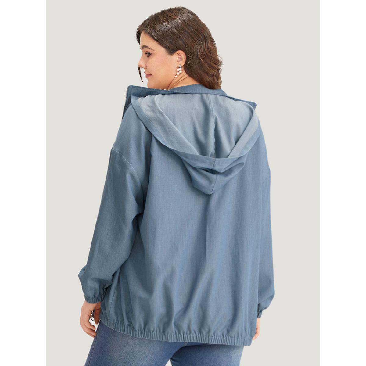 Plus Size Lapel Collar Hooded Zipper Pocket Elastic Hem Jacket Women Stone Elastic cuffs Pocket Dailywear Jackets BloomChic 22-24/3X Product Image