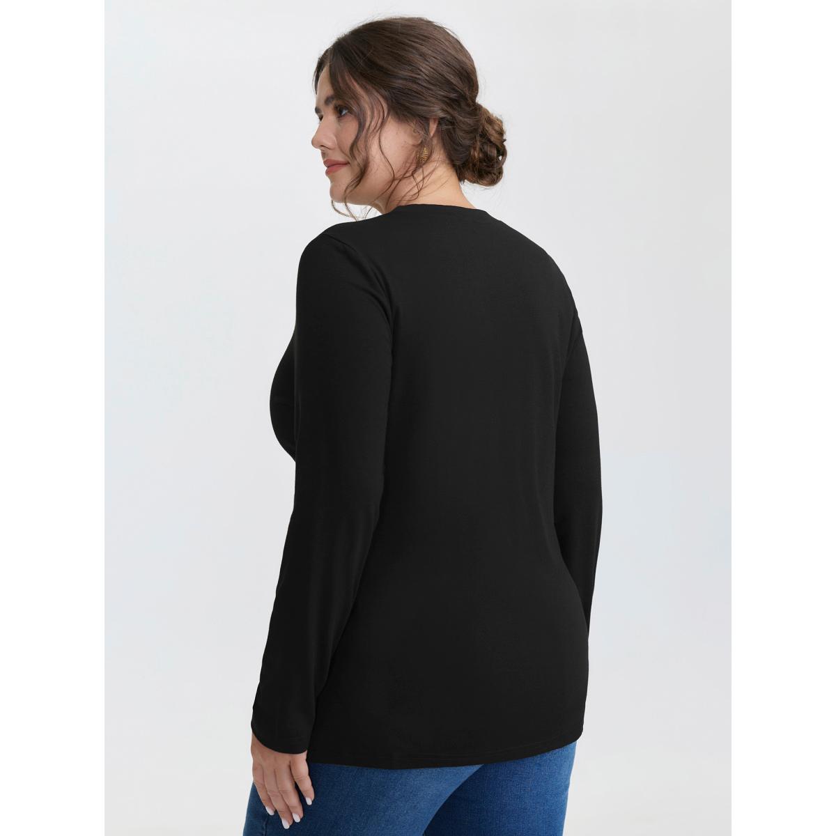 Plus Size Sheer Mesh Sequin Fitted T-Shirt Black Women Timeless Round Neck Bodycon Elegant T-shirts BloomChic 28/5X Product Image