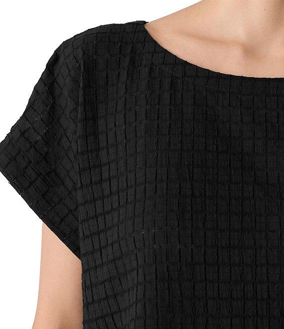 Eileen Fisher Organic Cotton Blend Airy Box Pattern Boat Neck Short Sleeve Top Product Image
