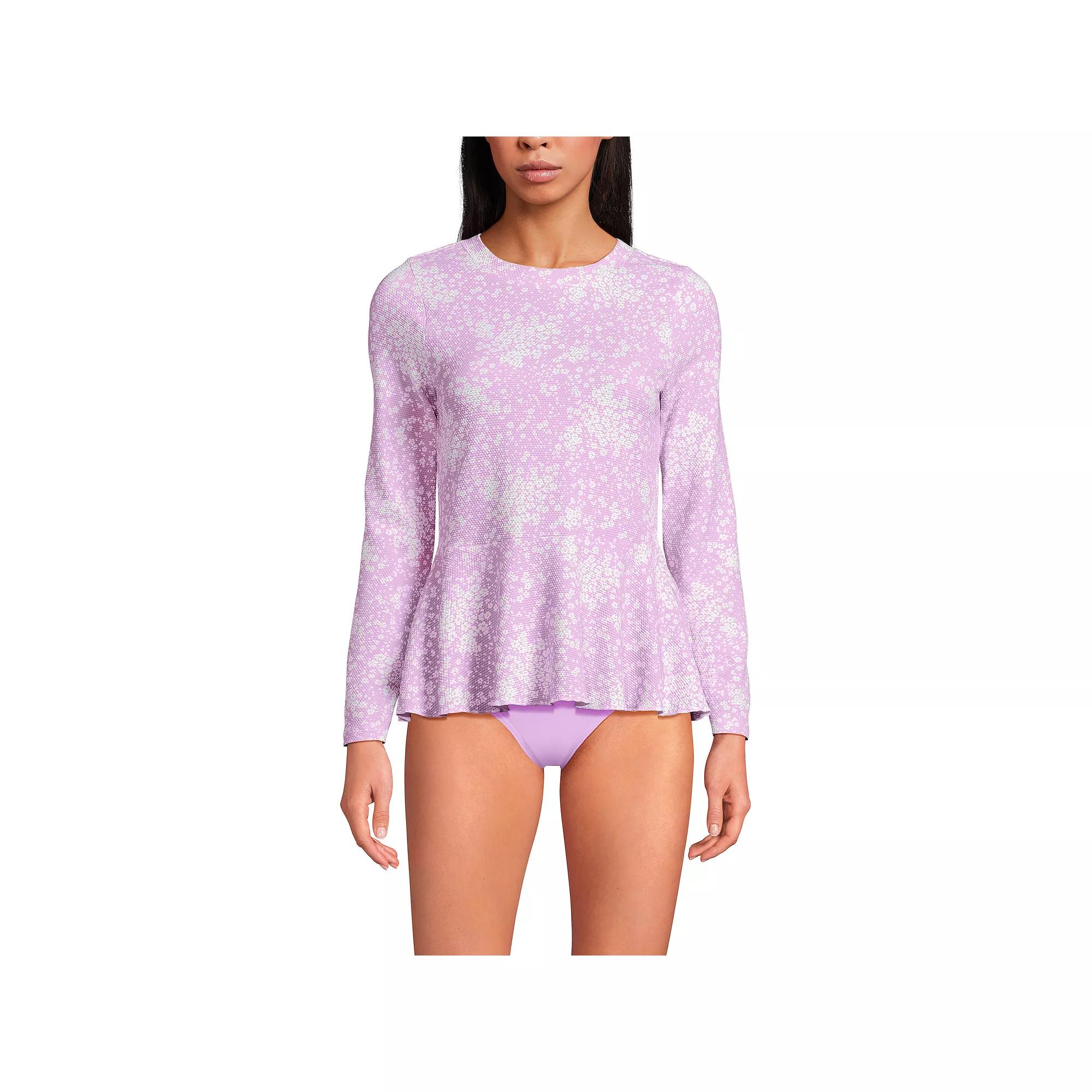 Women's Long Lands' End Sleeve Pique Peplum UPF 50 Rashguard, Size: Large, White Product Image