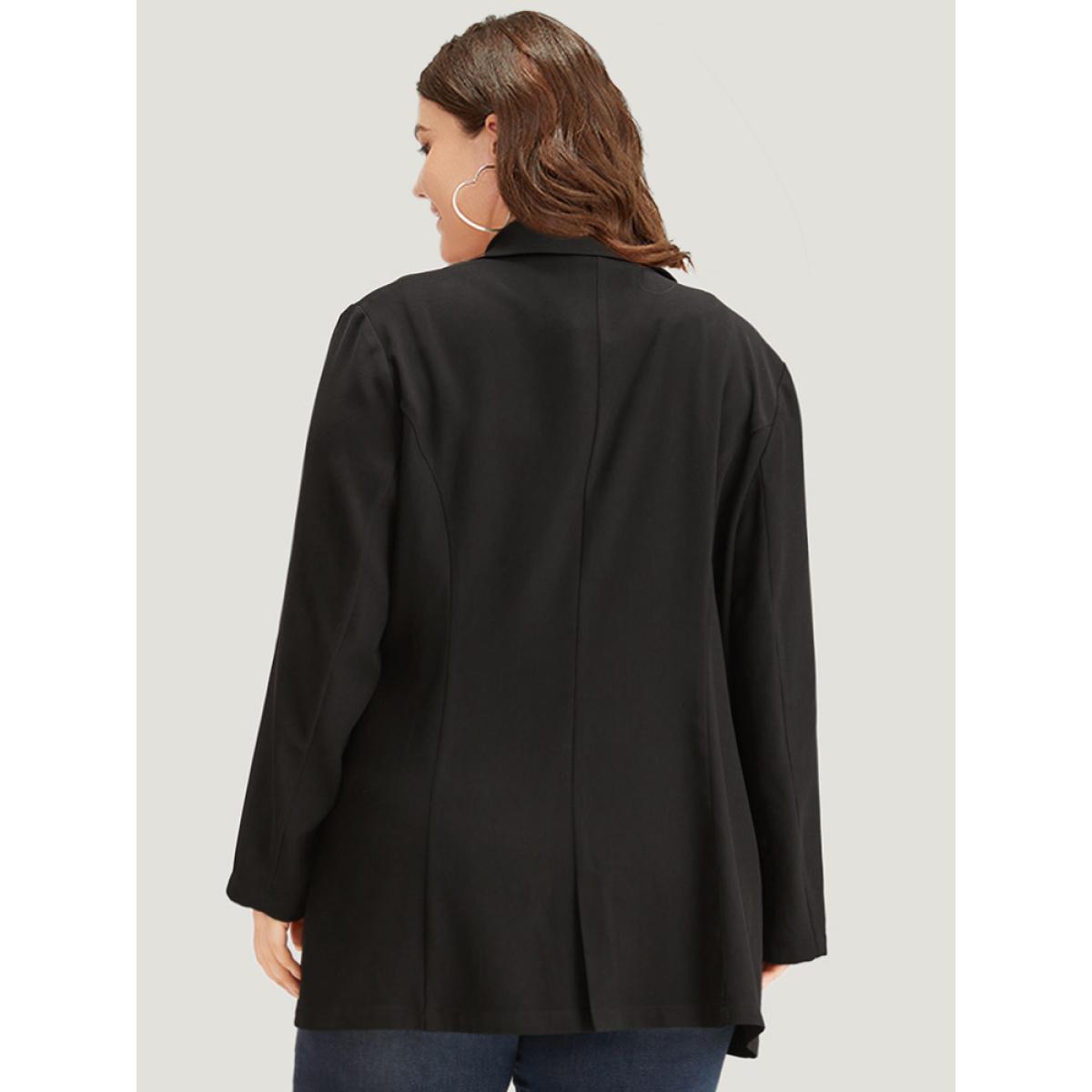 Plus Size Lapel Collar Zipper Button Up Blazer Black Women Office Plain Plain Sleeve Long Sleeve Lapel Collar 14-16/1X Pocket Office Blazers BloomChic Product Image