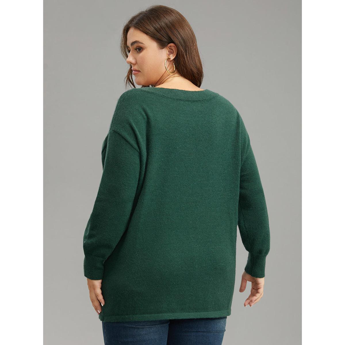 Plus Size Supersoft Essentials Round Neck Geometric Pullover DarkGreen Women Casual Loose Long Sleeve Round Neck Dailywear Pullovers BloomChic 12/L Product Image