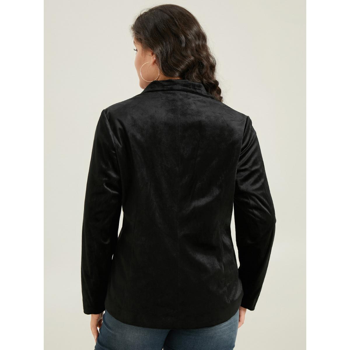 Plus Size Velvet Lapel Collar Metai Detail Blazer Black Women Dailywear Plain Plain Sleeve Long Sleeve Lapel Collar 28/5X Elegant Blazers BloomChic Product Image