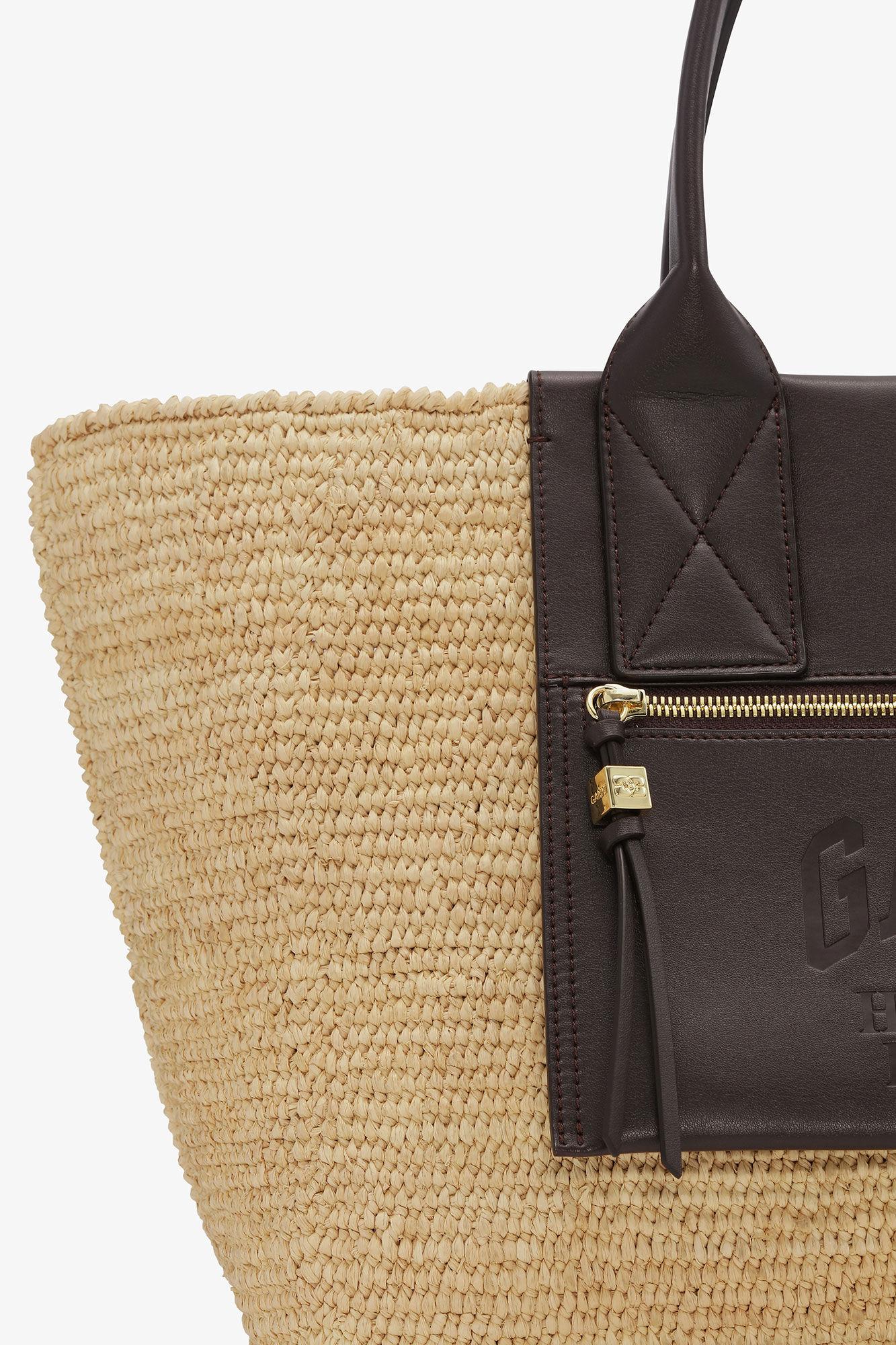 Brown Medium Raffia Tote Product Image