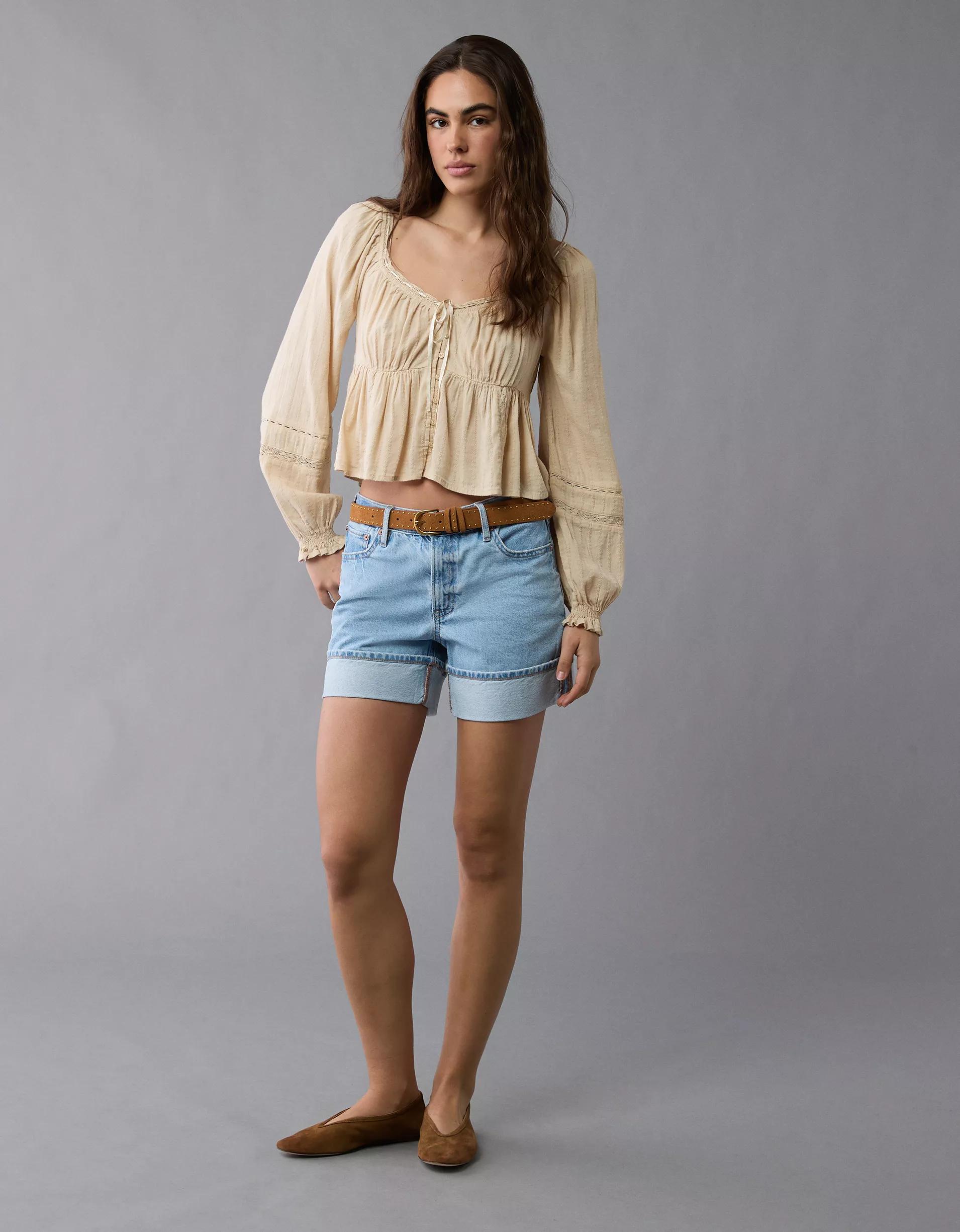 AE Long-Sleeve Babydoll Blouse Product Image